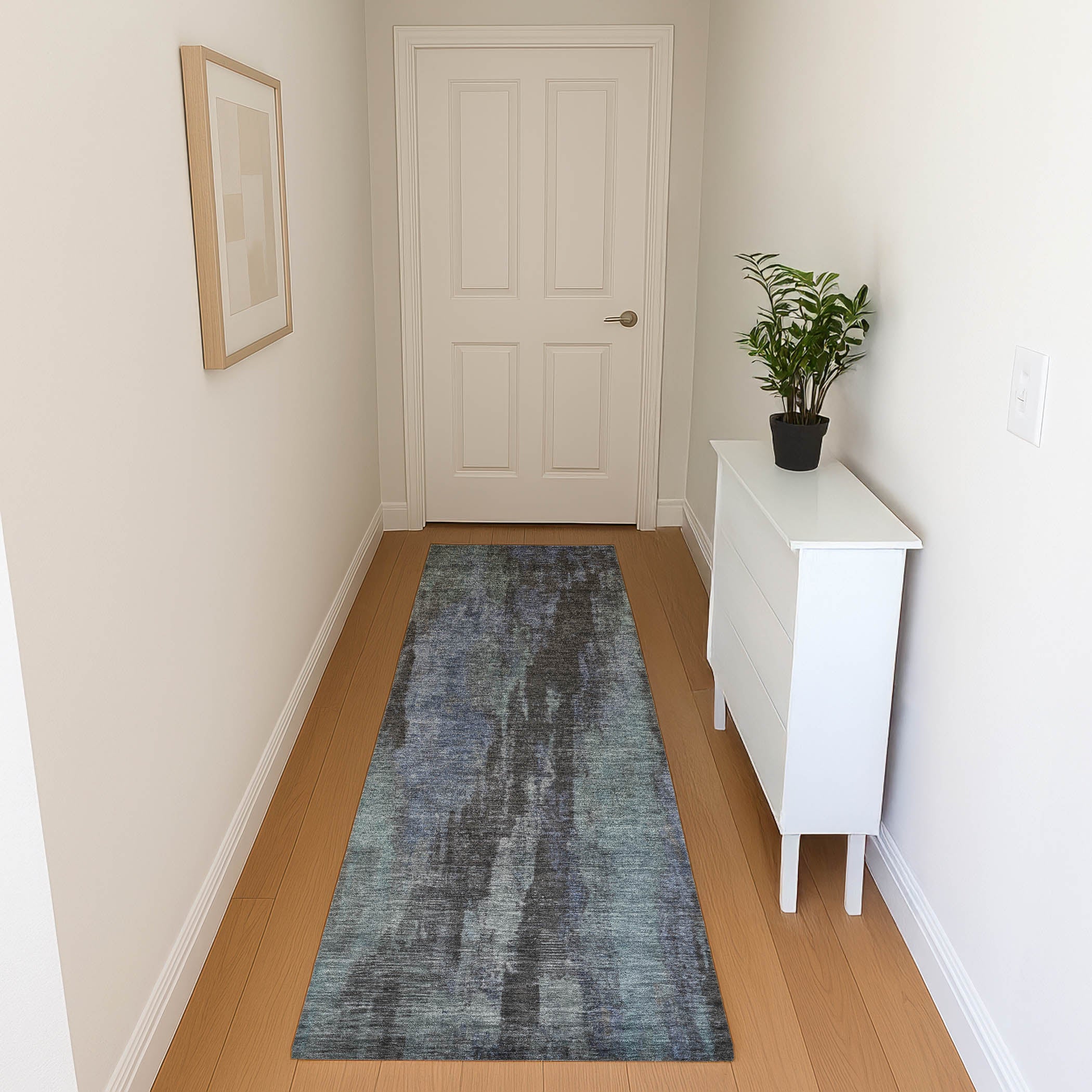 Kathmandu Machine Washable Transitional Blue Rug 2'3" x 7'6" #shape_Runner