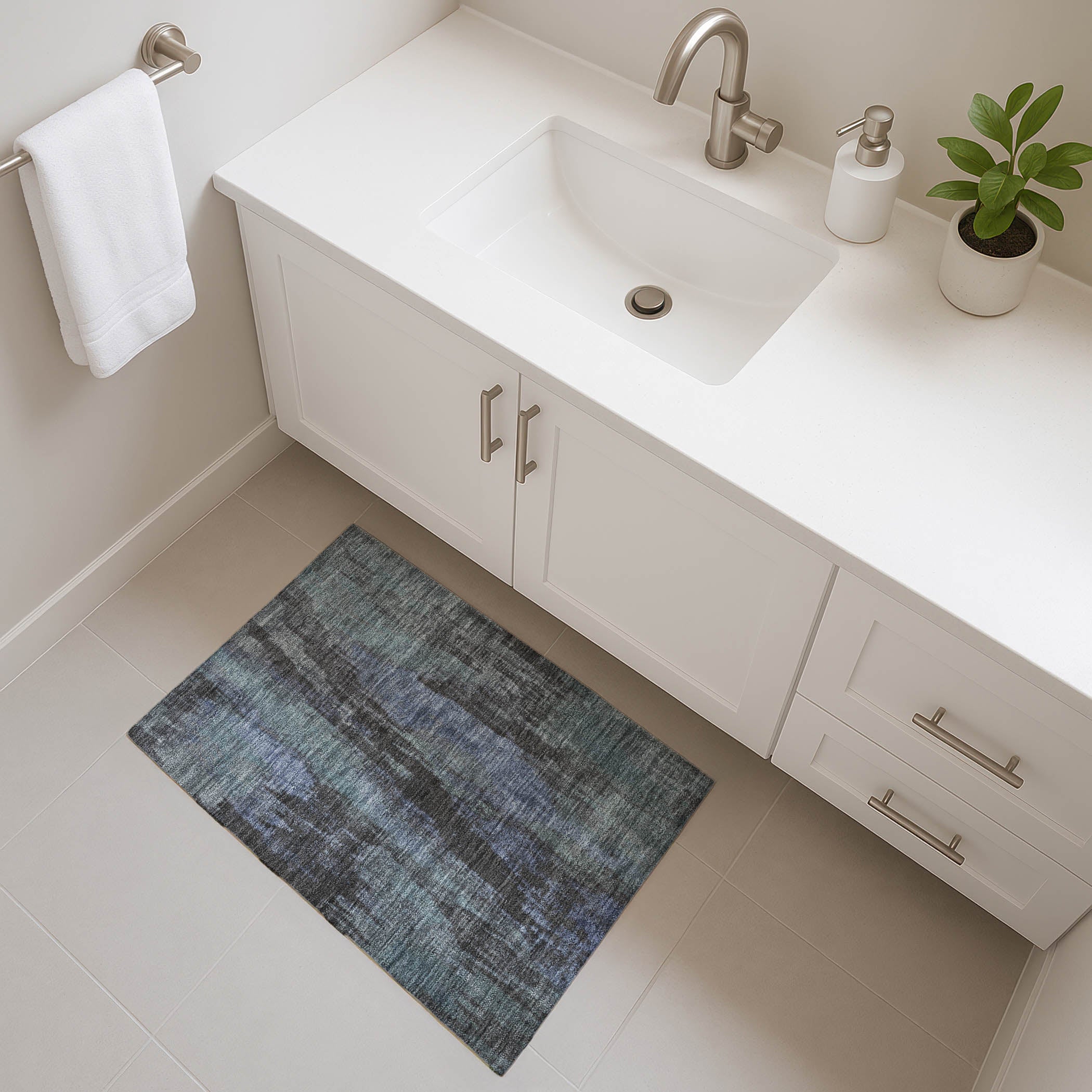 Kathmandu Machine Washable Transitional Blue Rug 1'8" x 2'6" #shape_Rectangle