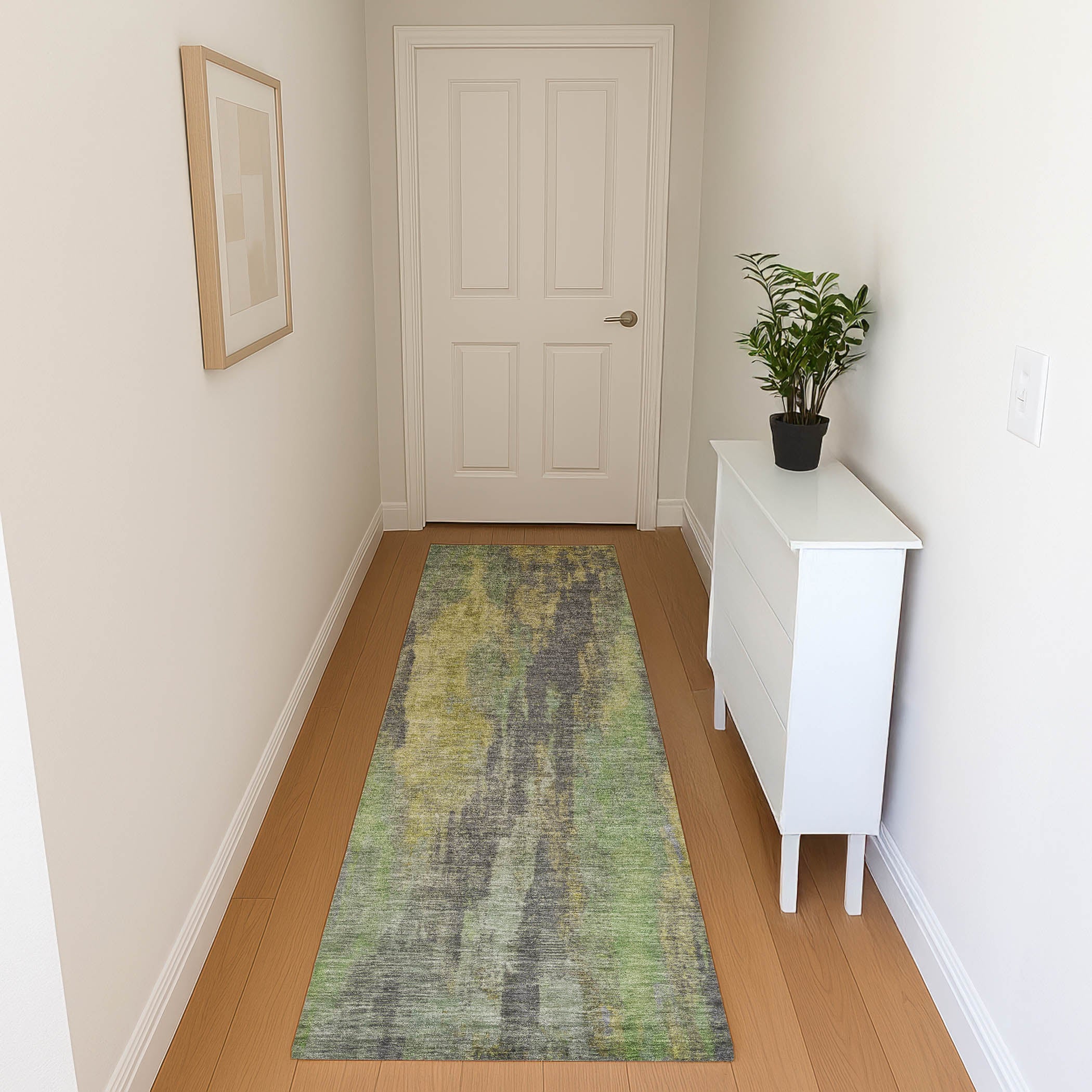 Kathmandu Machine Washable Transitional Green Rug 2'3" x 7'6" #shape_Runner