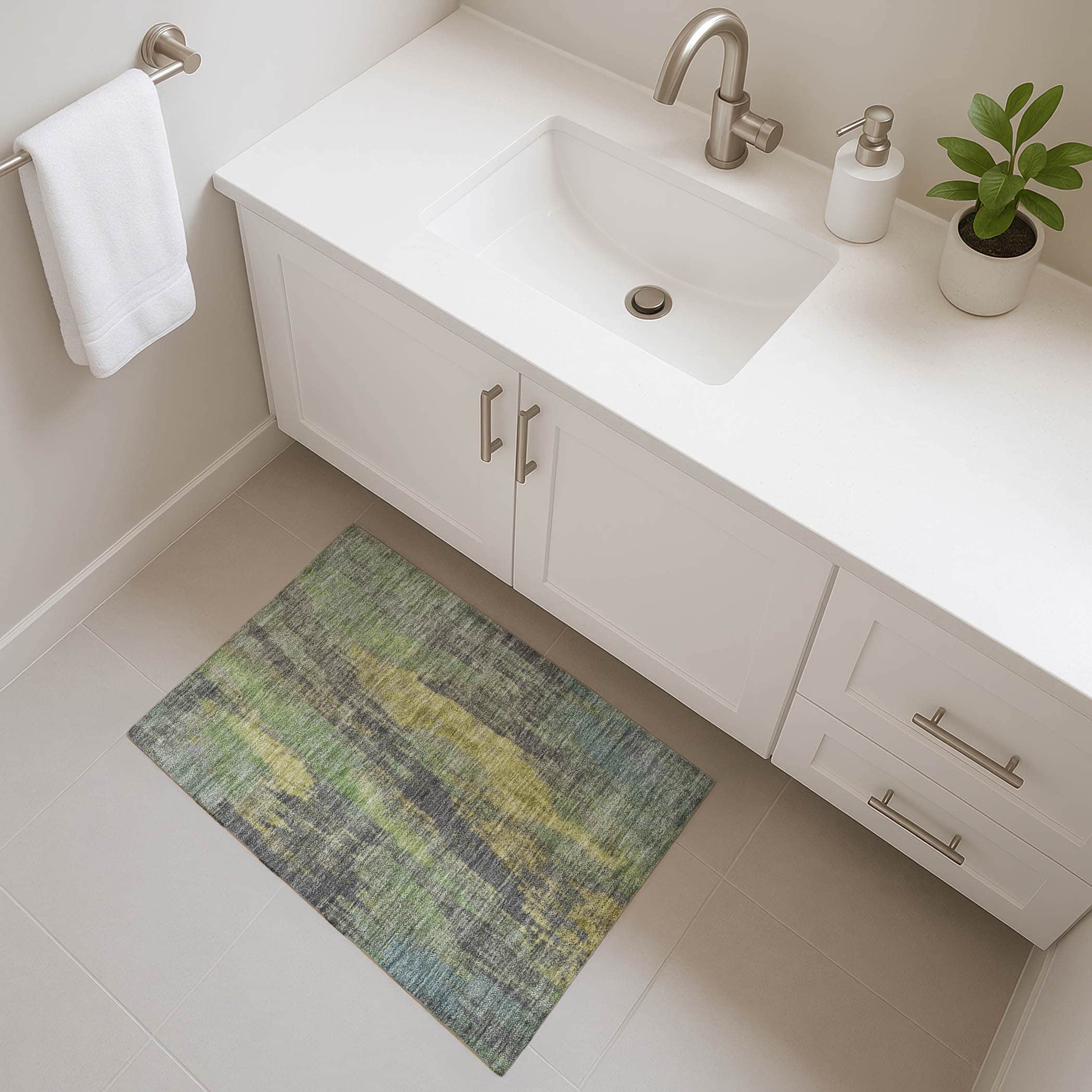 Kathmandu Machine Washable Transitional Green Rug 1'8" x 2'6" #shape_Rectangle