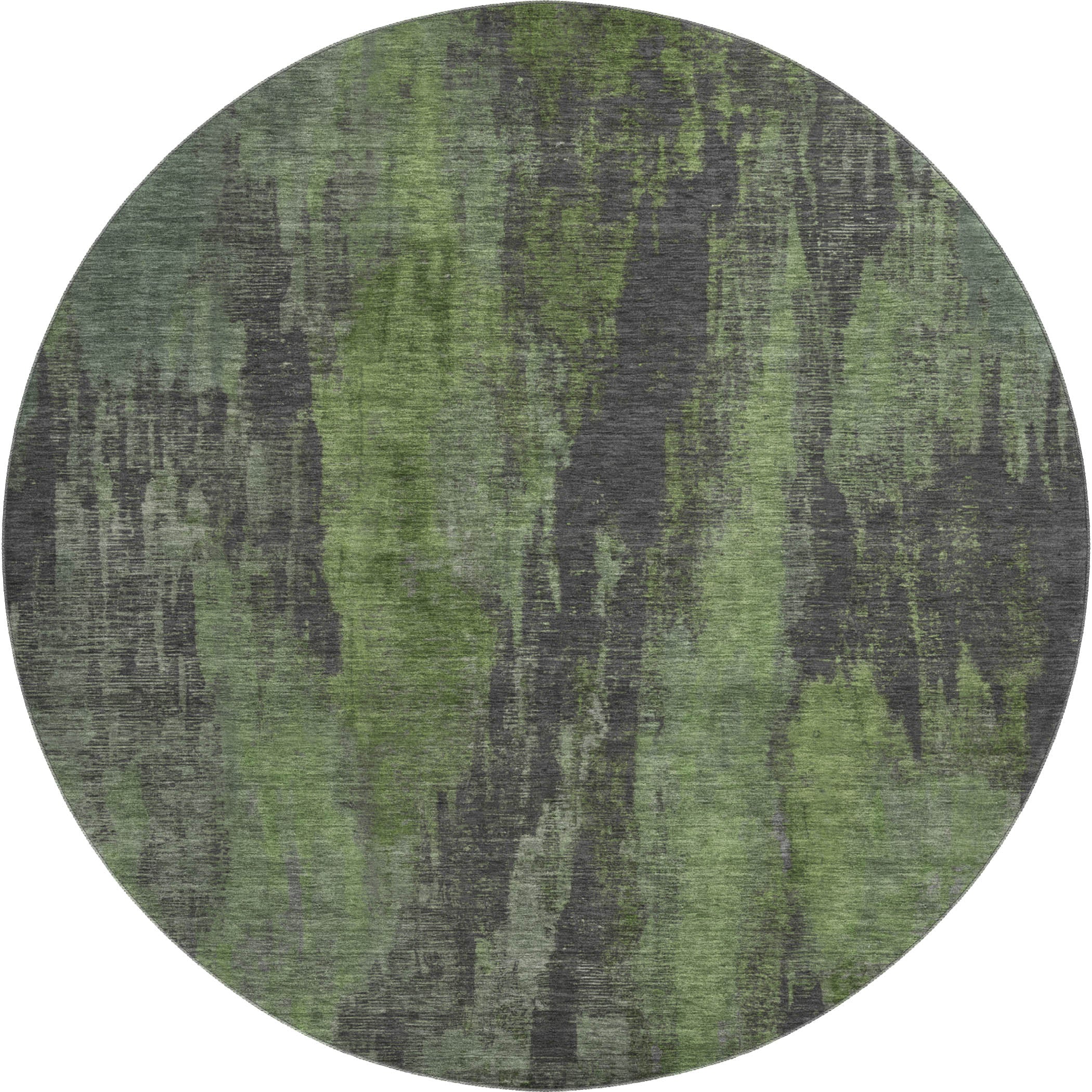 Kathmandu Machine Washable Transitional Olive Green Rug 8' x 8' #shape_Round