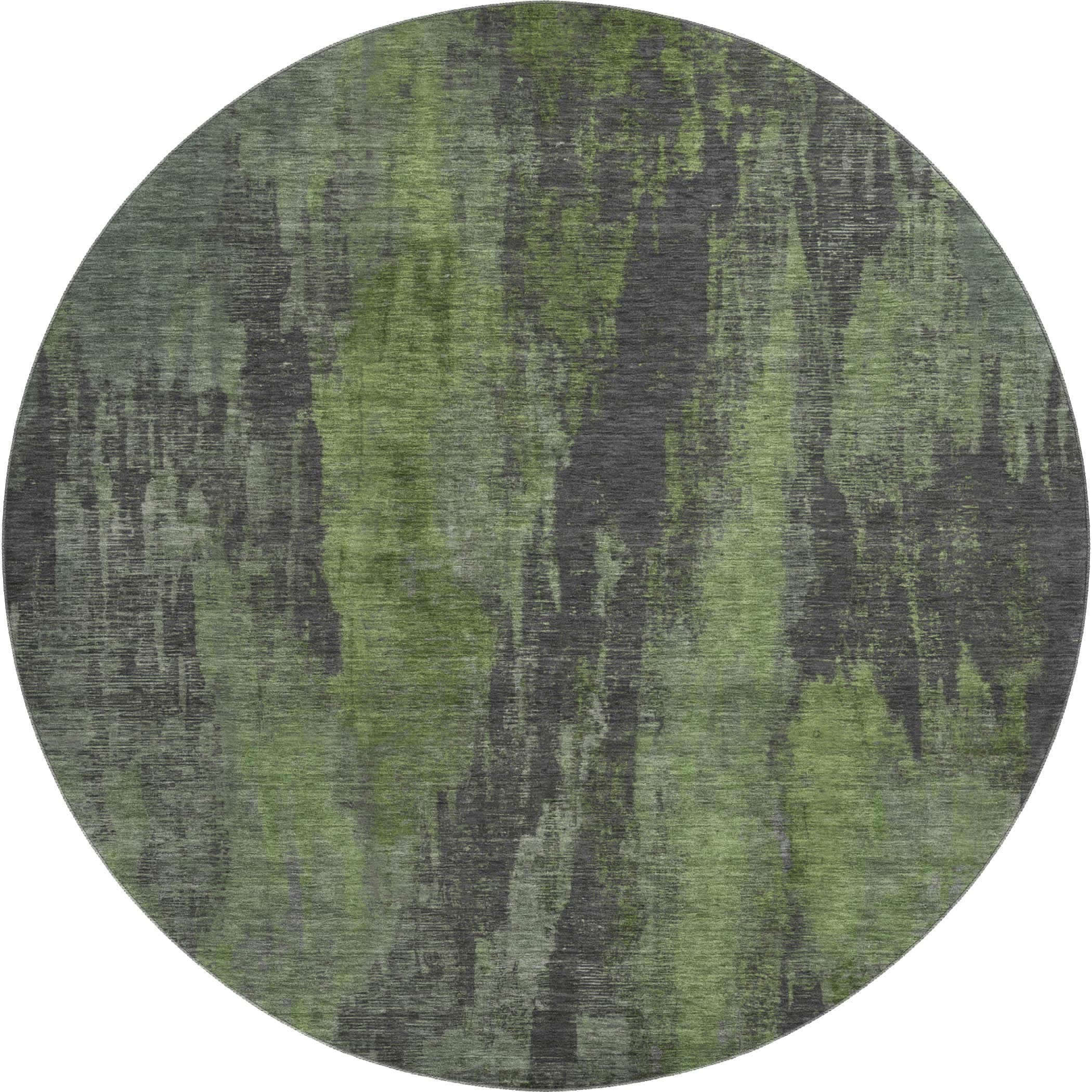 Kathmandu Machine Washable Transitional Olive Green Rug 8' x 8' #shape_Round