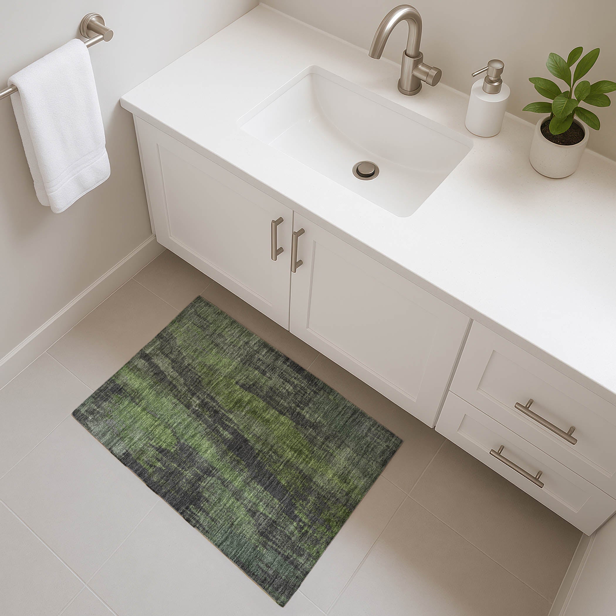 Kathmandu Machine Washable Transitional Olive Green Rug 1'8" x 2'6" #shape_Rectangle