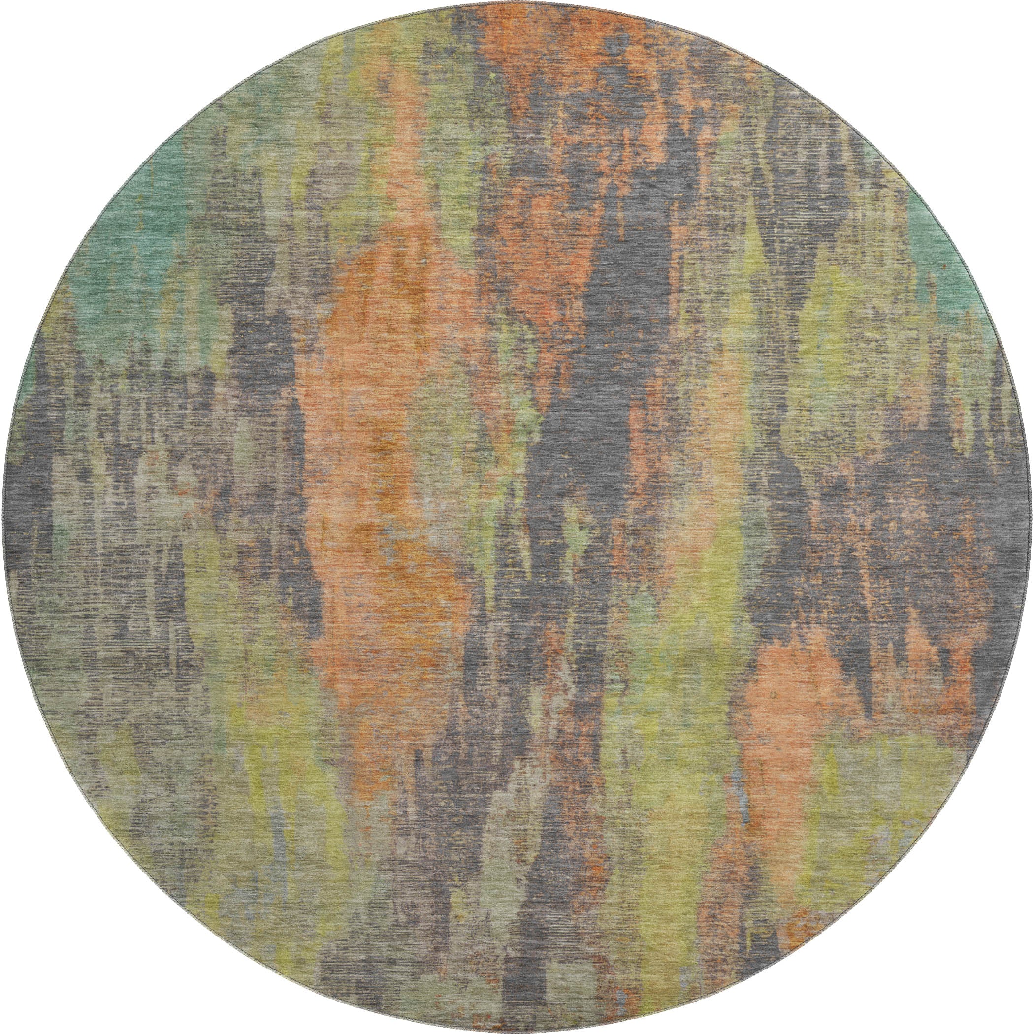 Kathmandu Machine Washable Transitional Orange Rug 8' x 8' #shape_Round