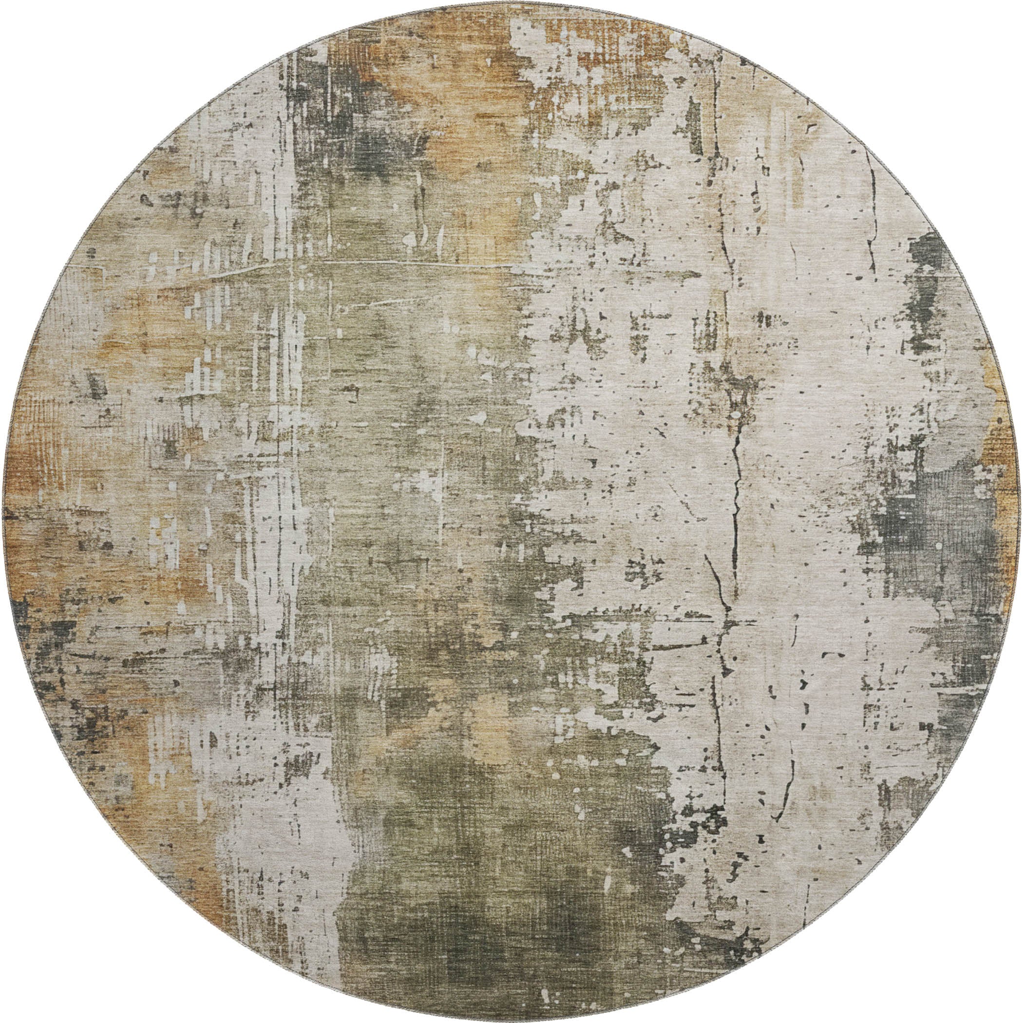 Bogota Machine Washable Transitional Olive Green Rug 8' x 8' #shape_Round