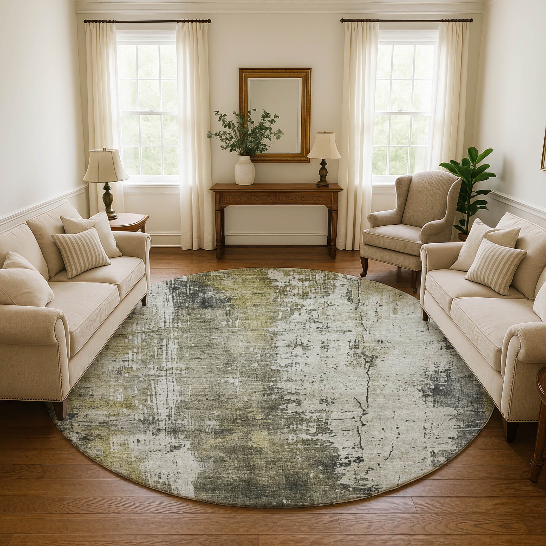 Bogota Machine Washable Transitional Pewter Gray Rug 8' x 8' #shape_Round