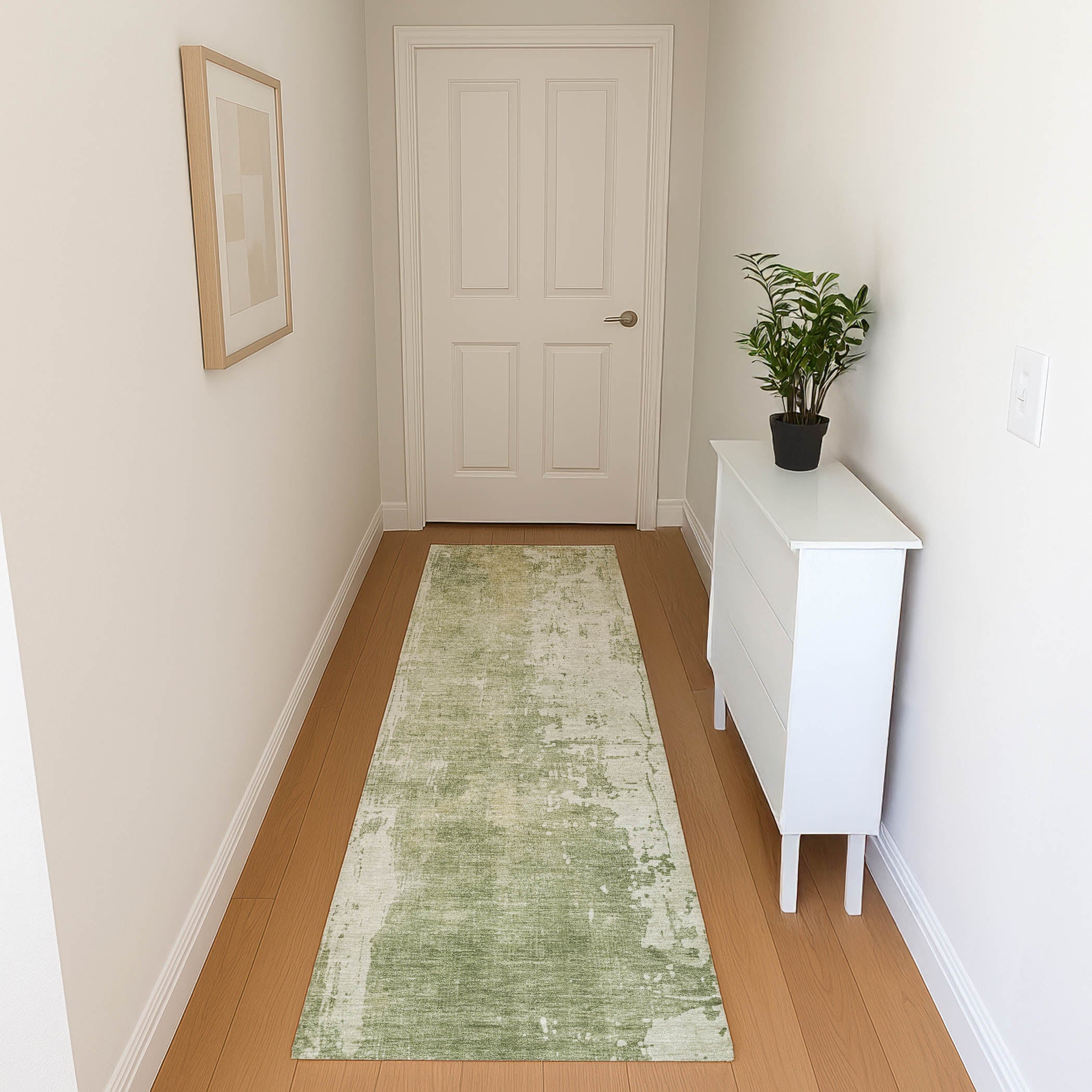Bogota Machine Washable Transitional Sage Green Rug 2'3" x 7'6" #shape_Runner