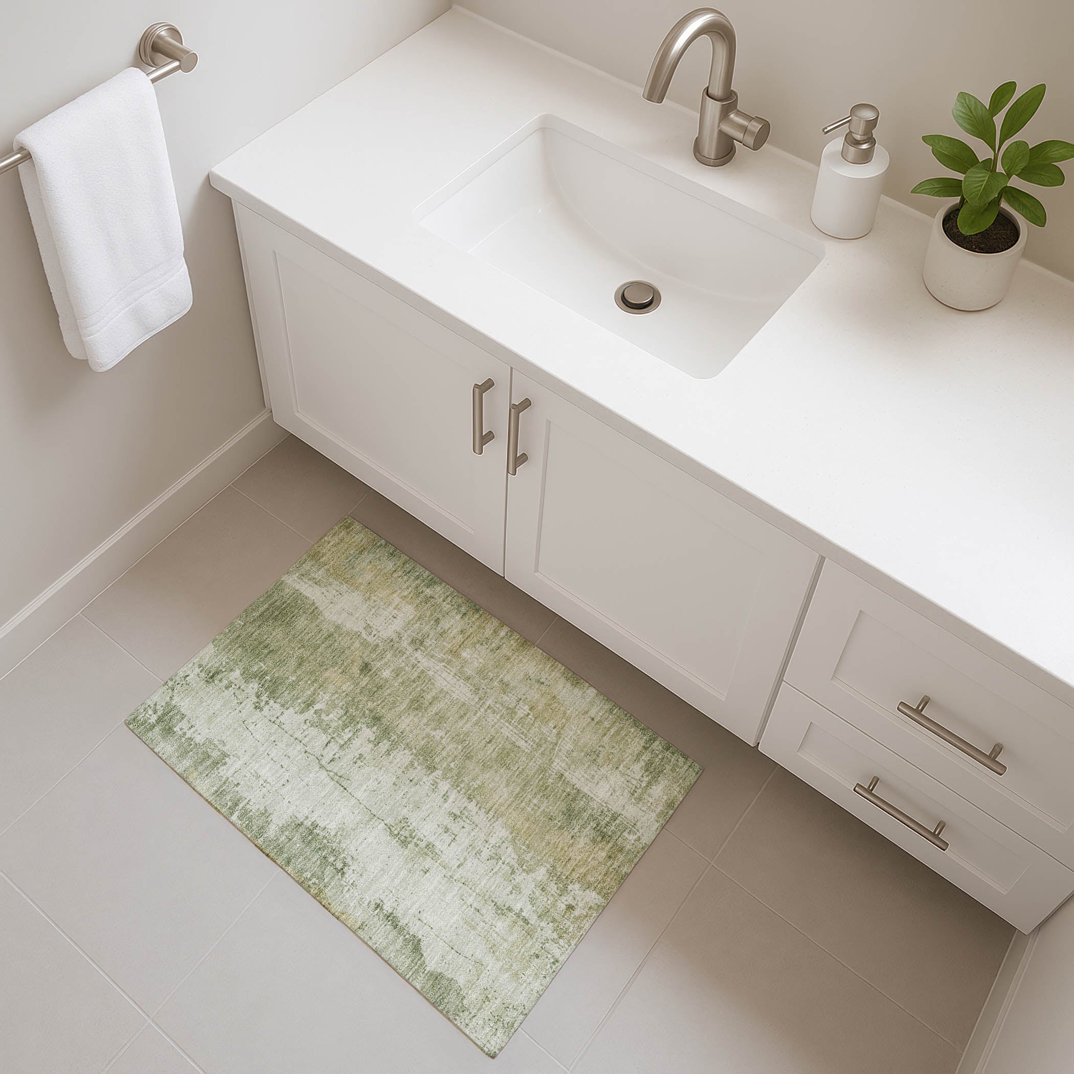 Bogota Machine Washable Transitional Sage Green Rug 1'8" x 2'6" #shape_Rectangle