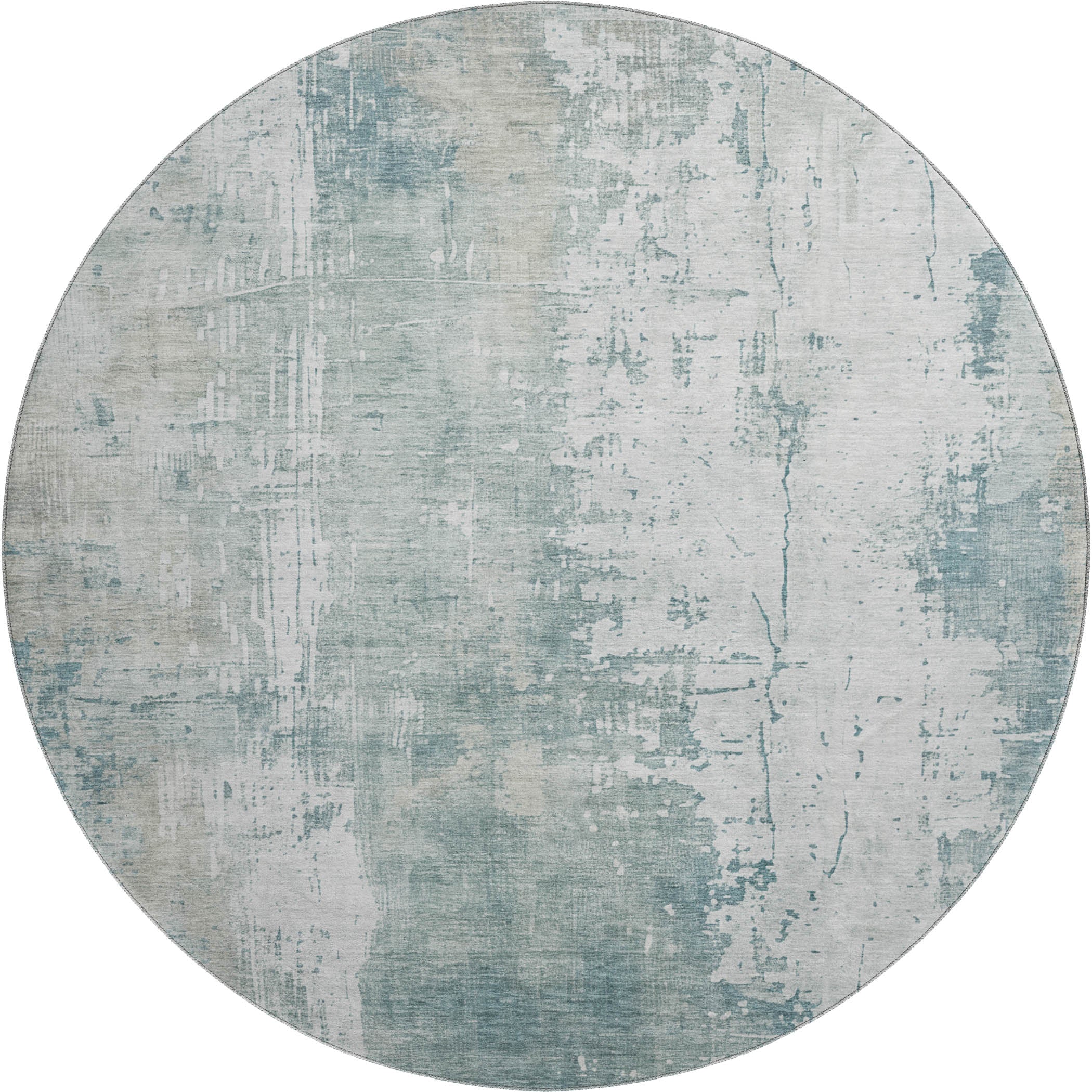 Bogota Machine Washable Transitional Turquoise Teal Rug 8' x 8' #shape_Round