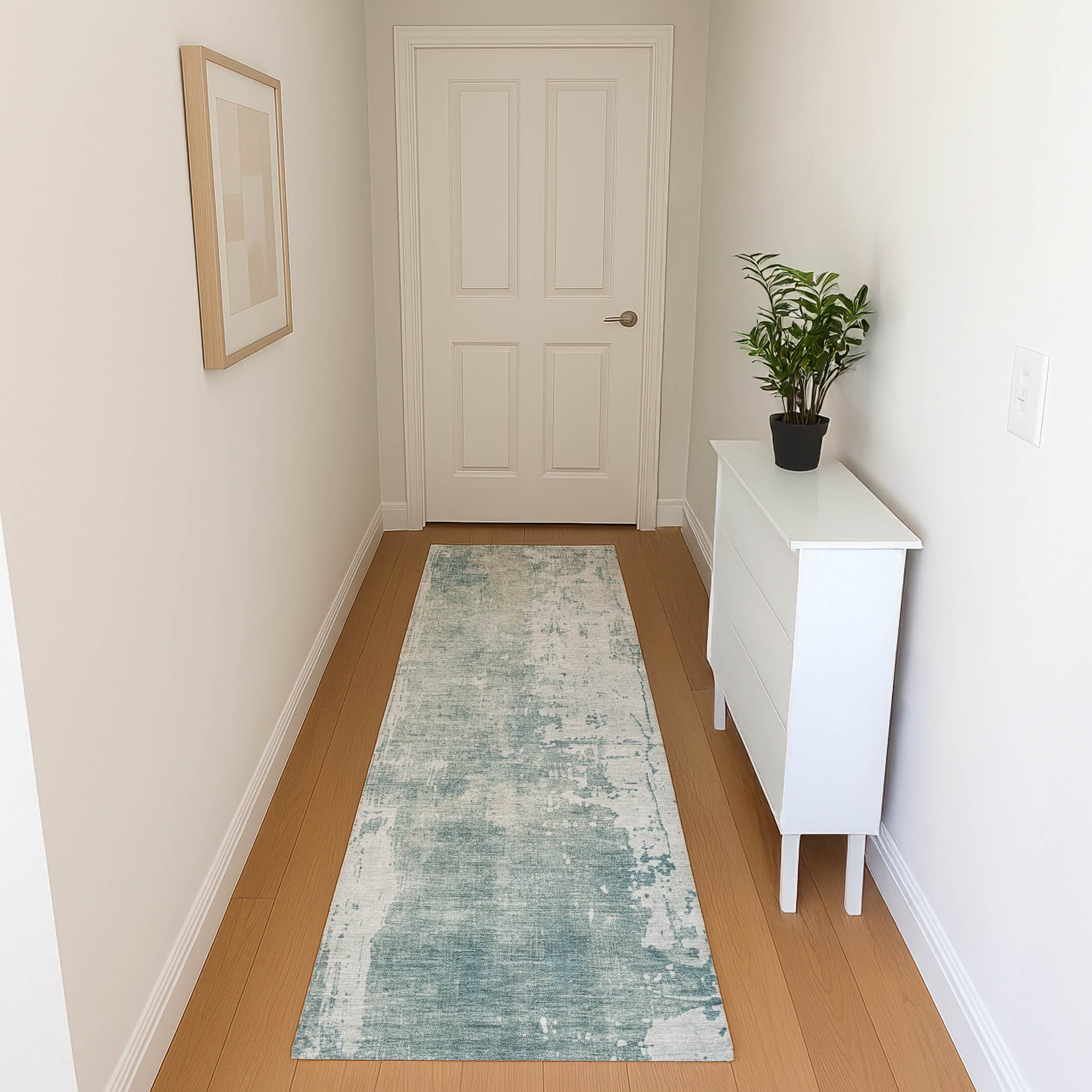 Bogota Machine Washable Transitional Turquoise Teal Rug 2'3" x 7'6" #shape_Runner