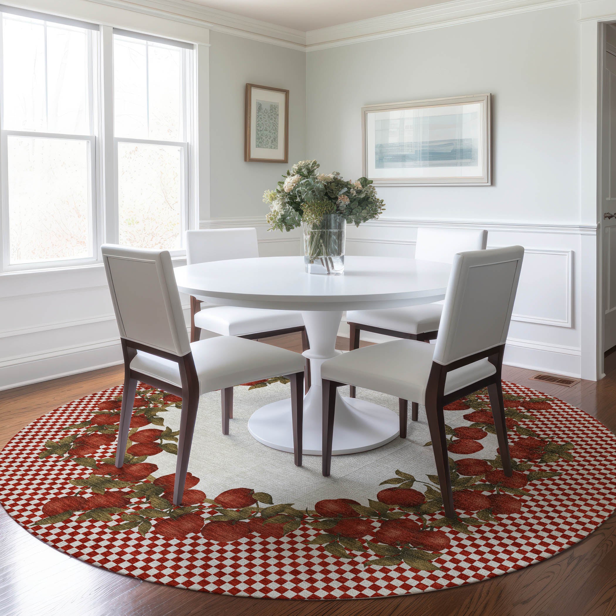 Rome Machine Washable Kitchen Apple Red Rug 8' x 8' #shape_Round