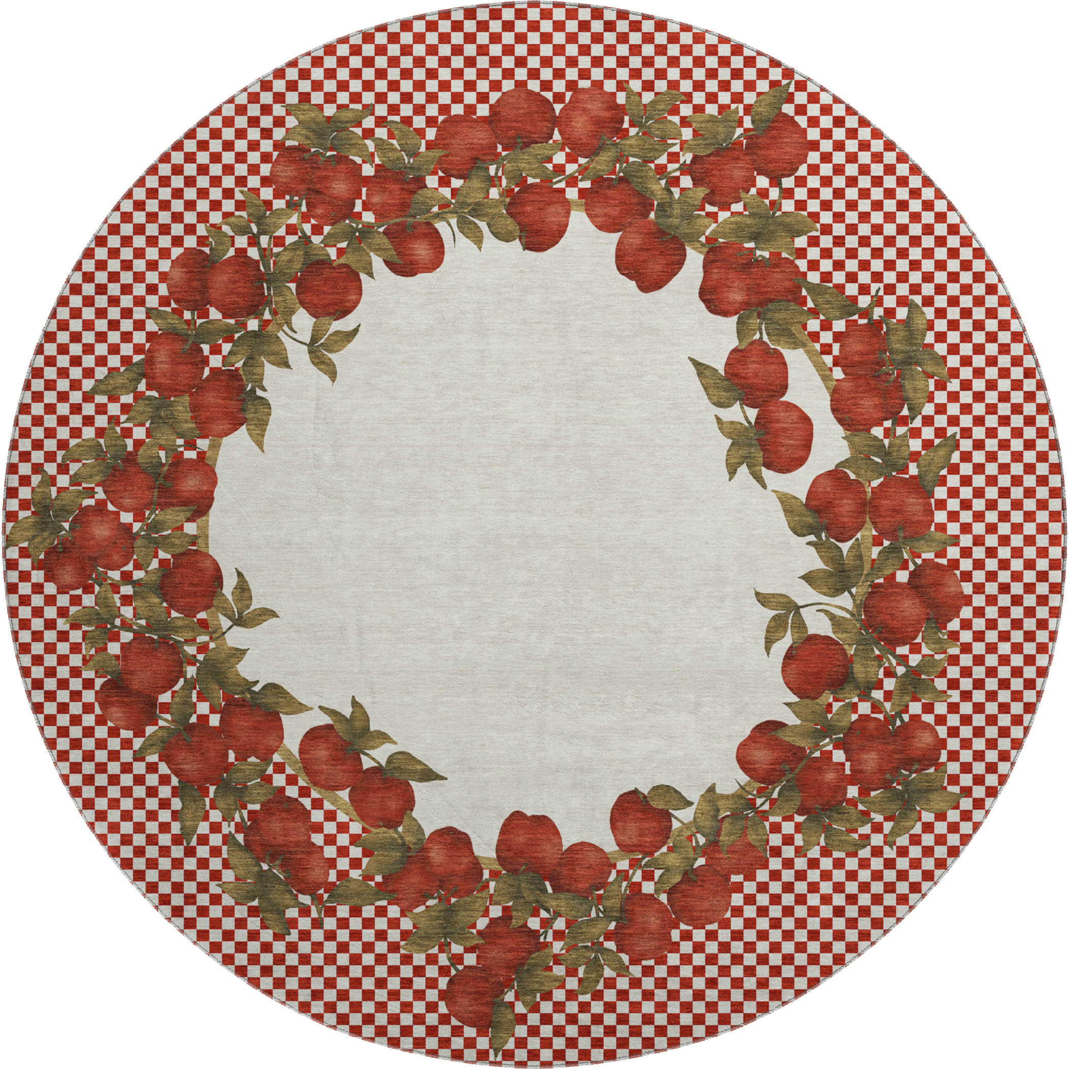 Rome Machine Washable Kitchen Apple Red Rug 8' x 8' #shape_Round