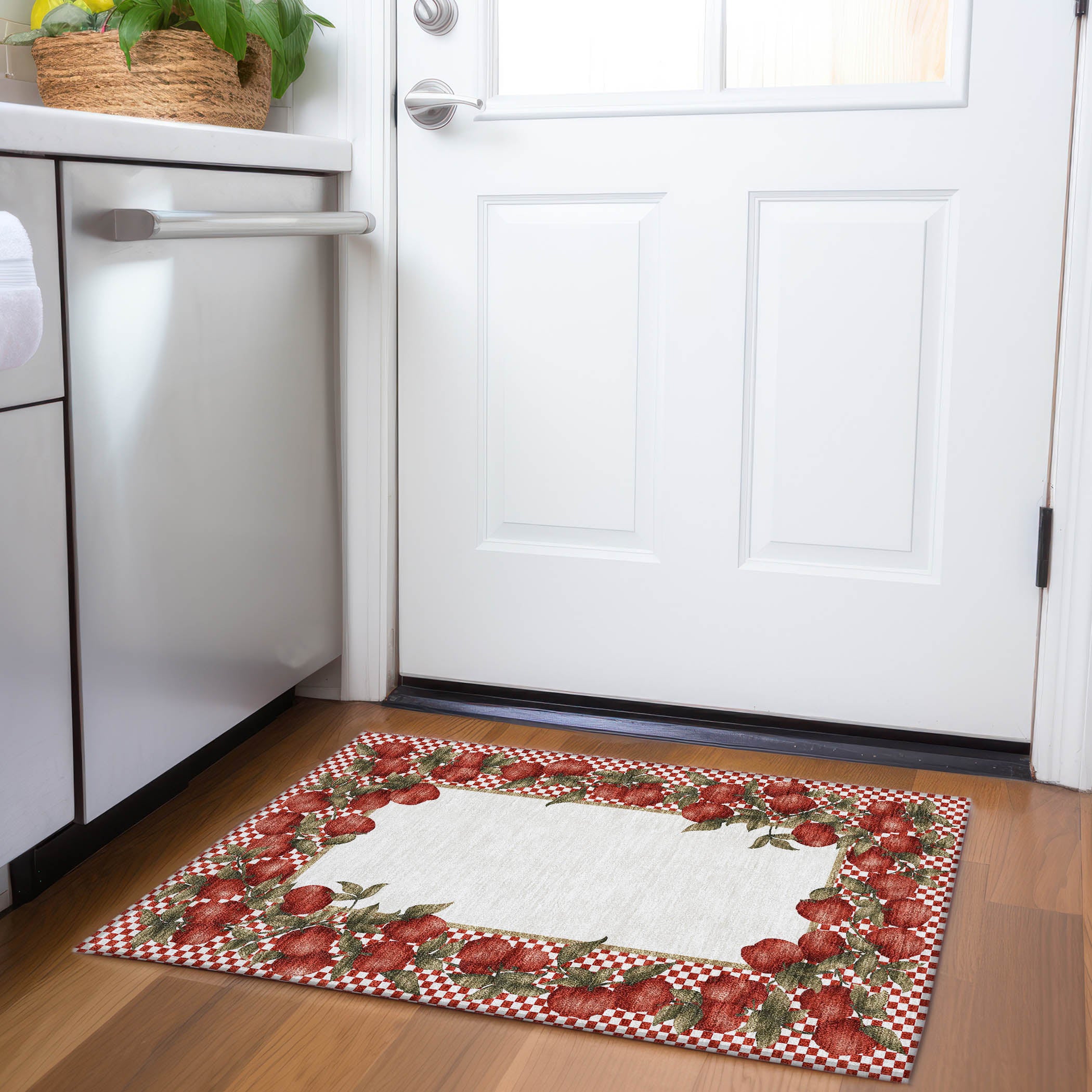 Rome Machine Washable Kitchen Apple Red Rug 1'8" x 2'6" #shape_Rectangle