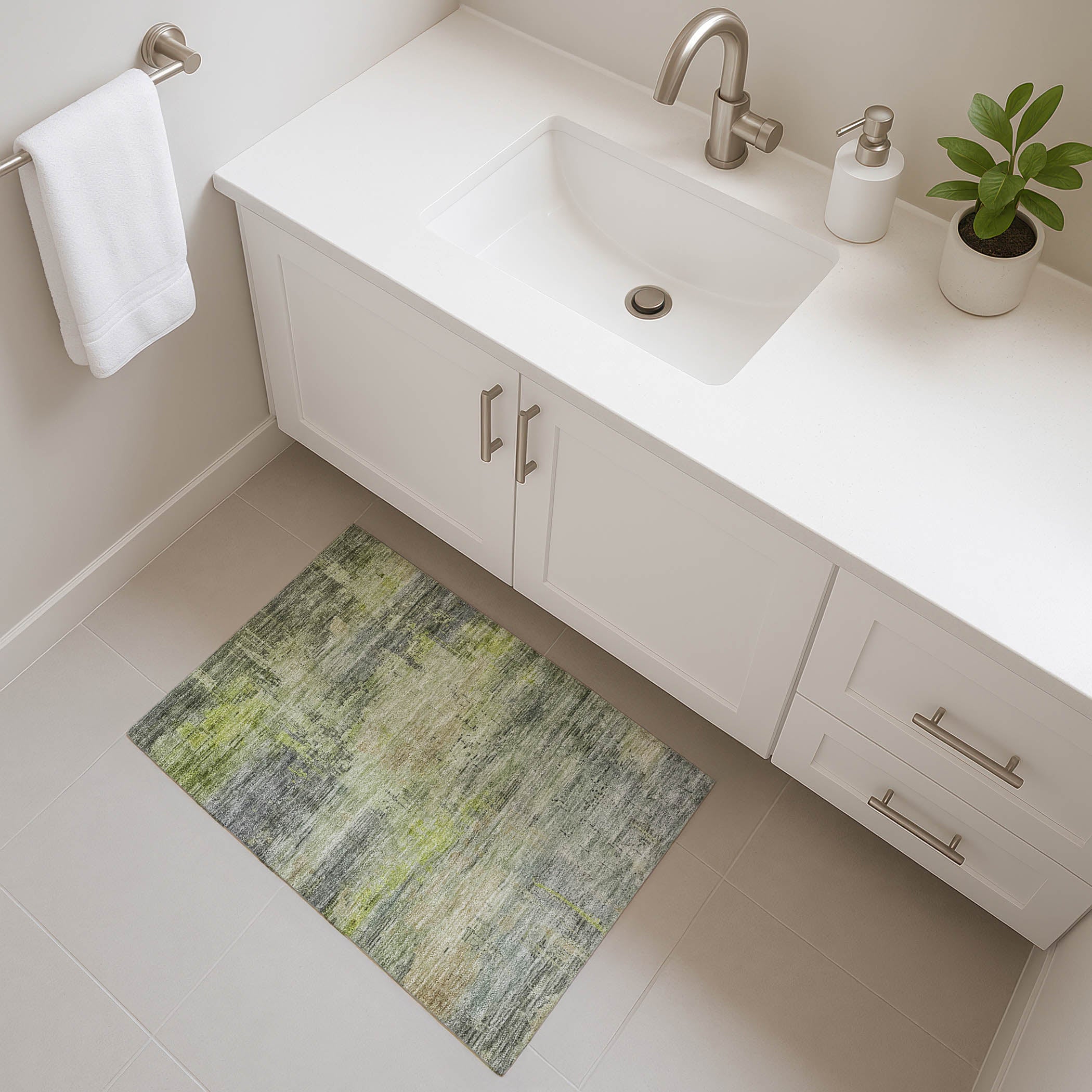 Seoul Machine Washable Transitional Aloe Green Rug 1'8" x 2'6" #shape_Rectangle
