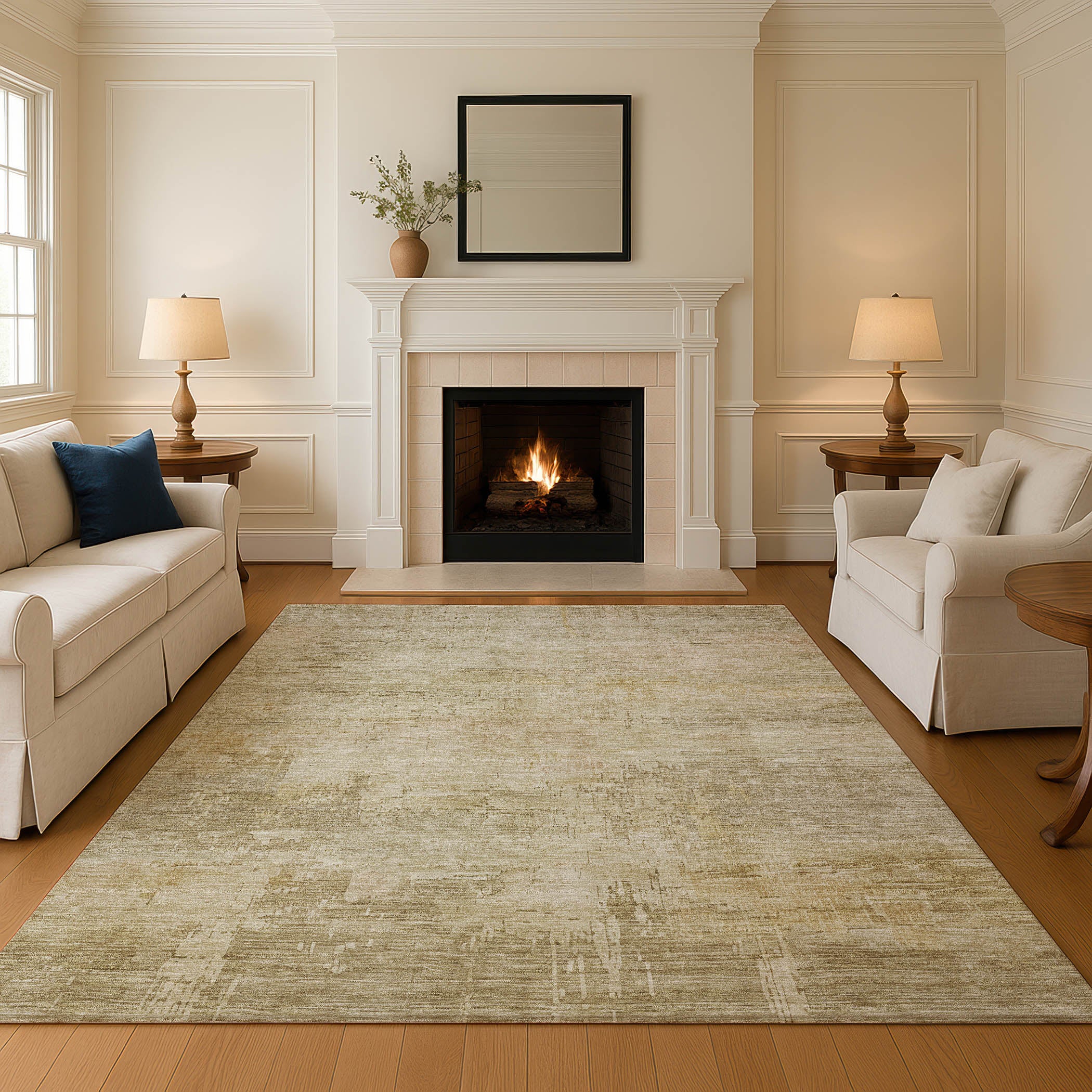 Seoul Machine Washable Transitional Beige Brown Rug 2'6" x 3'10" #shape_Rectangle