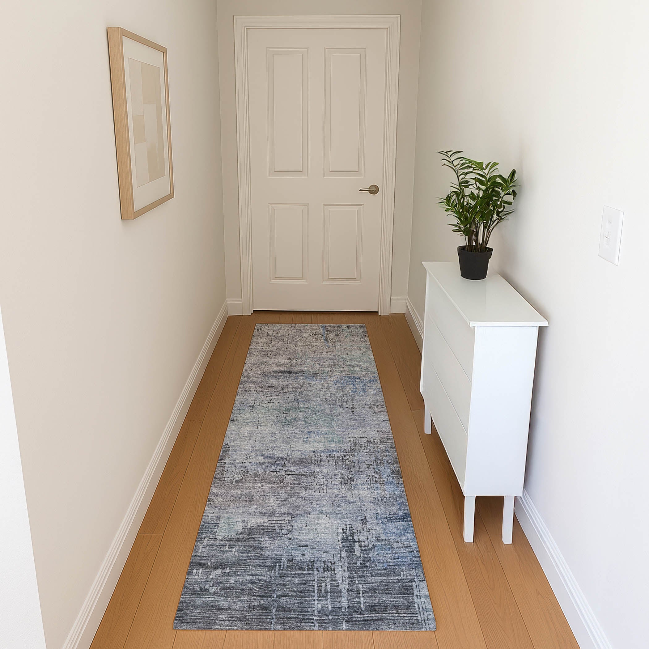Seoul Machine Washable Transitional Gray Rug 2'3" x 7'6" #shape_Runner