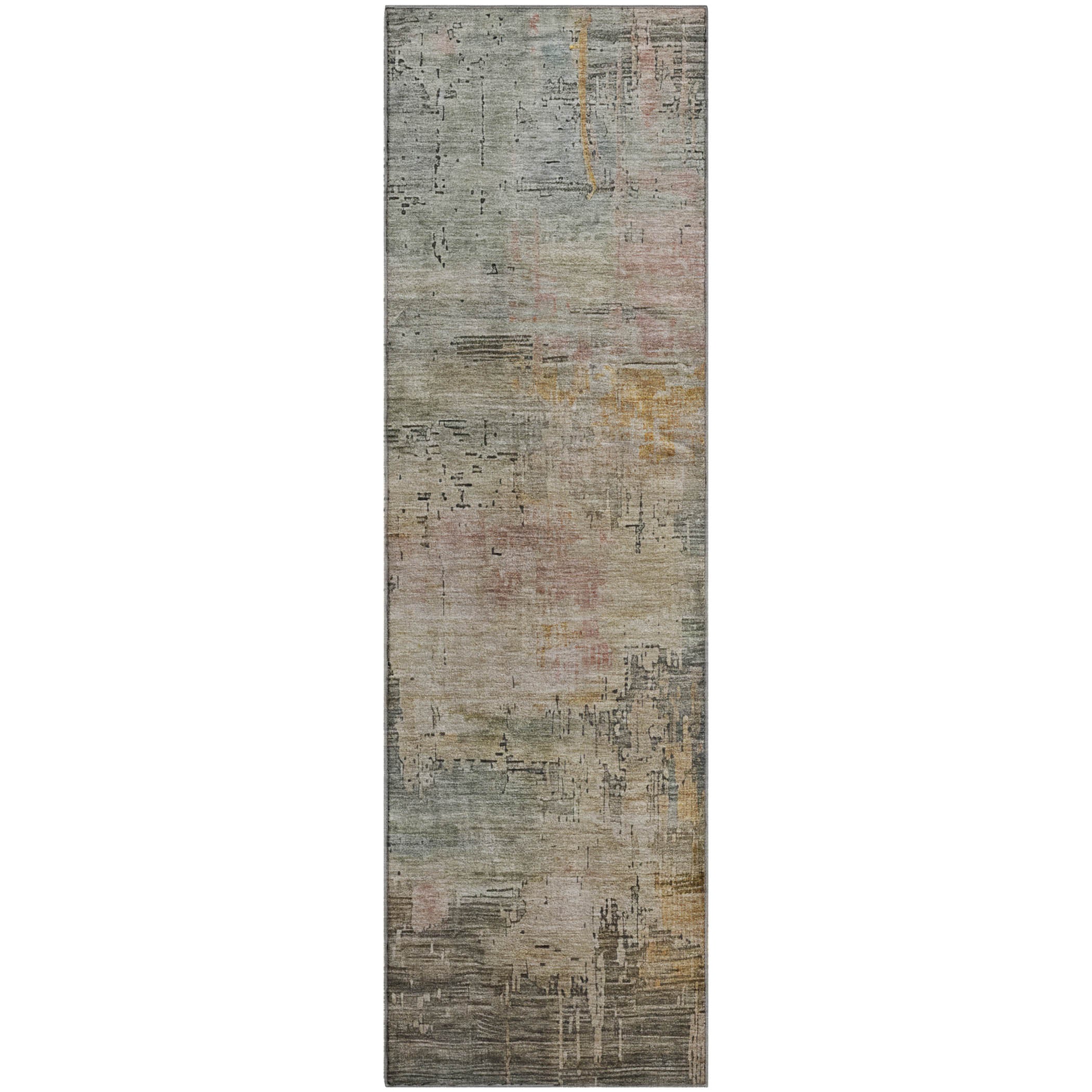 Seoul Machine Washable Transitional Sage Green Rug 2'3" x 7'6" #shape_Runner