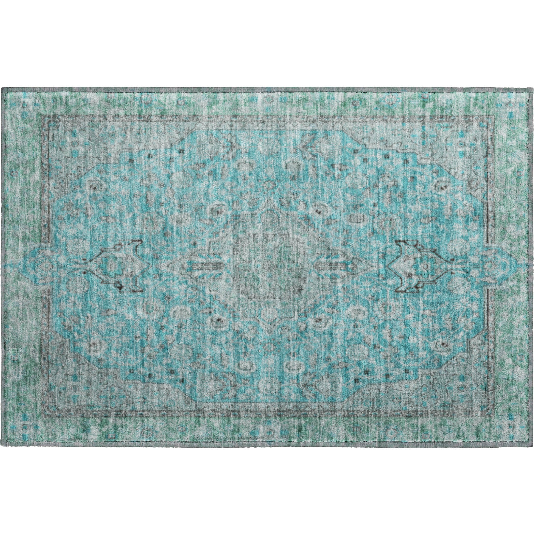 Vienna Machine Washable Traditional Aqua Teal Rug 1'8" x 2'6" #shape_Rectangle