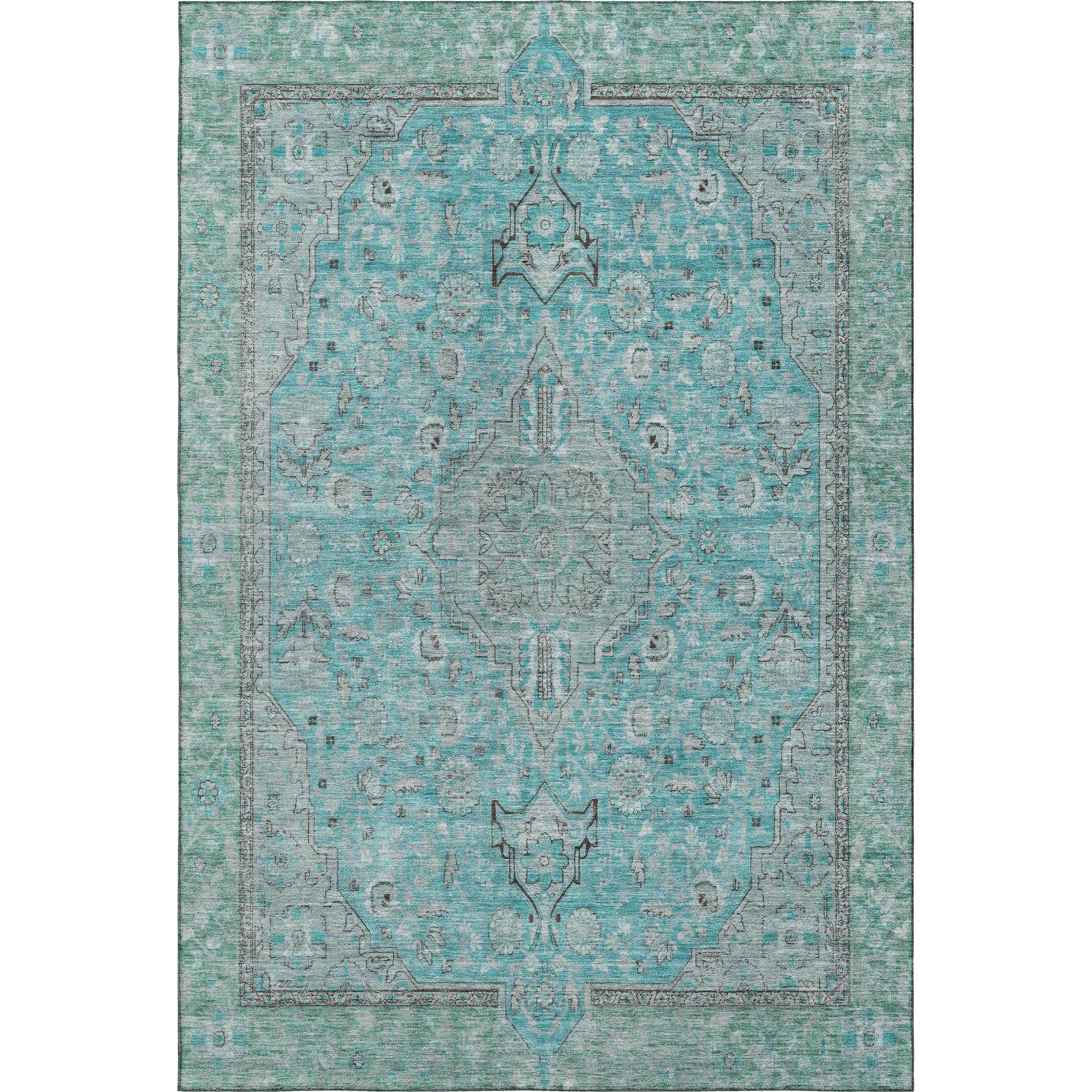 Vienna Machine Washable Traditional Aqua Teal Rug 2'6" x 3'10" #shape_Rectangle