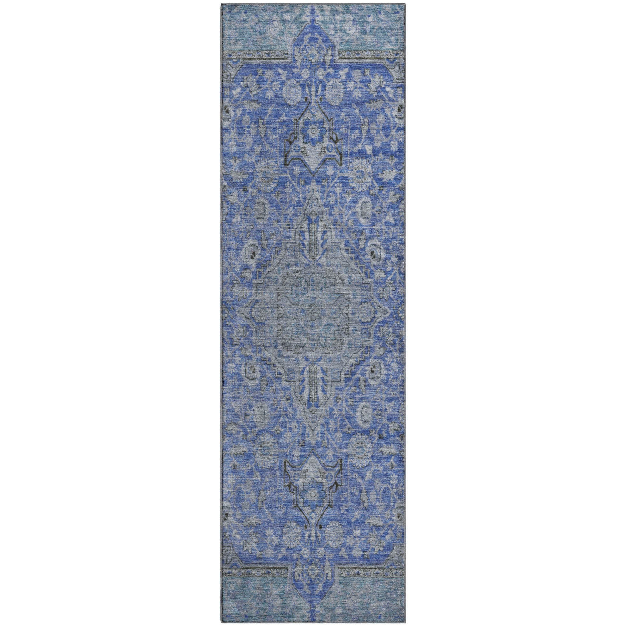 Vienna Machine Washable Traditional Blue Rug 2'3" x 7'6" #shape_Runner