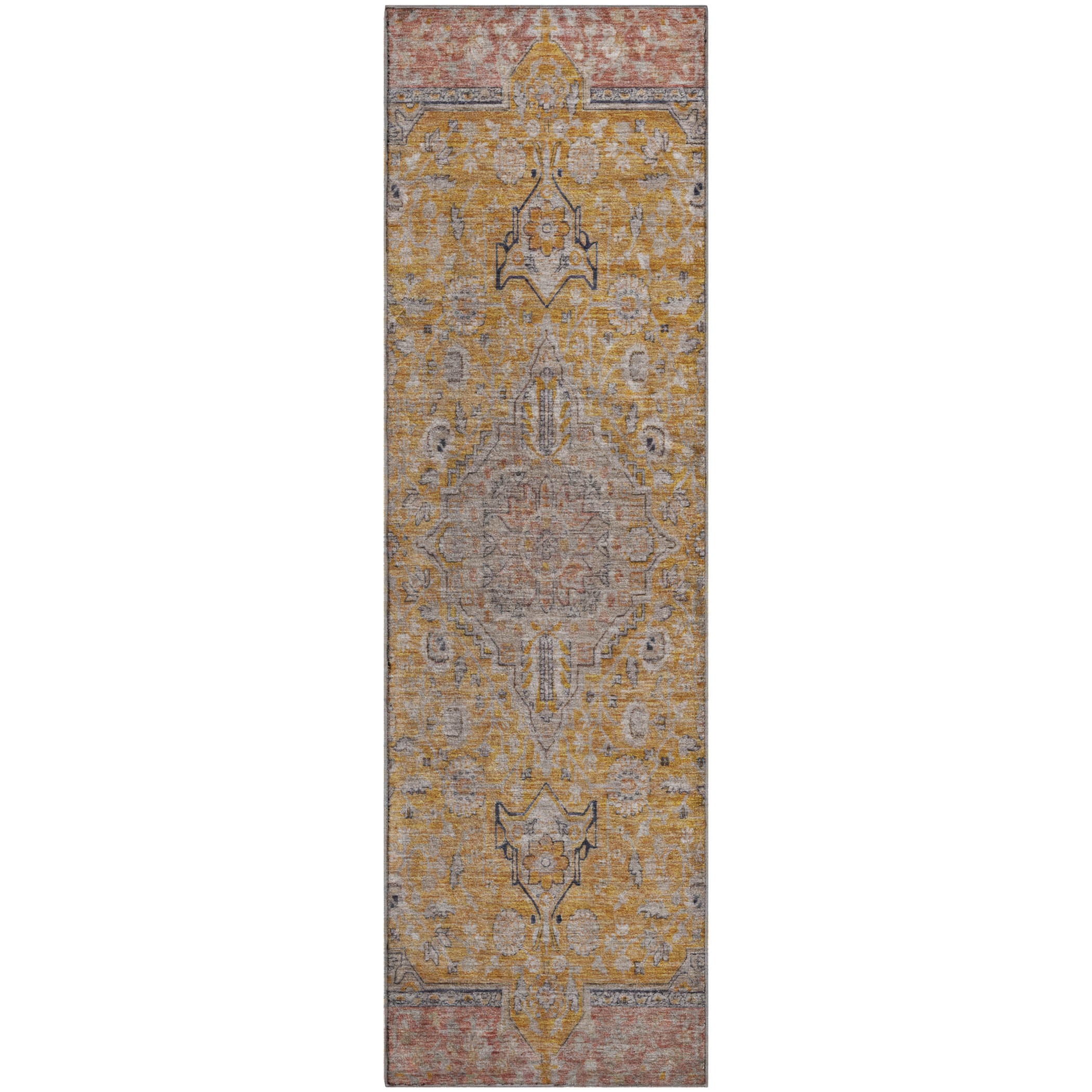 Vienna Machine Washable Traditional Gold Rug 2'3" x 7'6" #shape_Runner