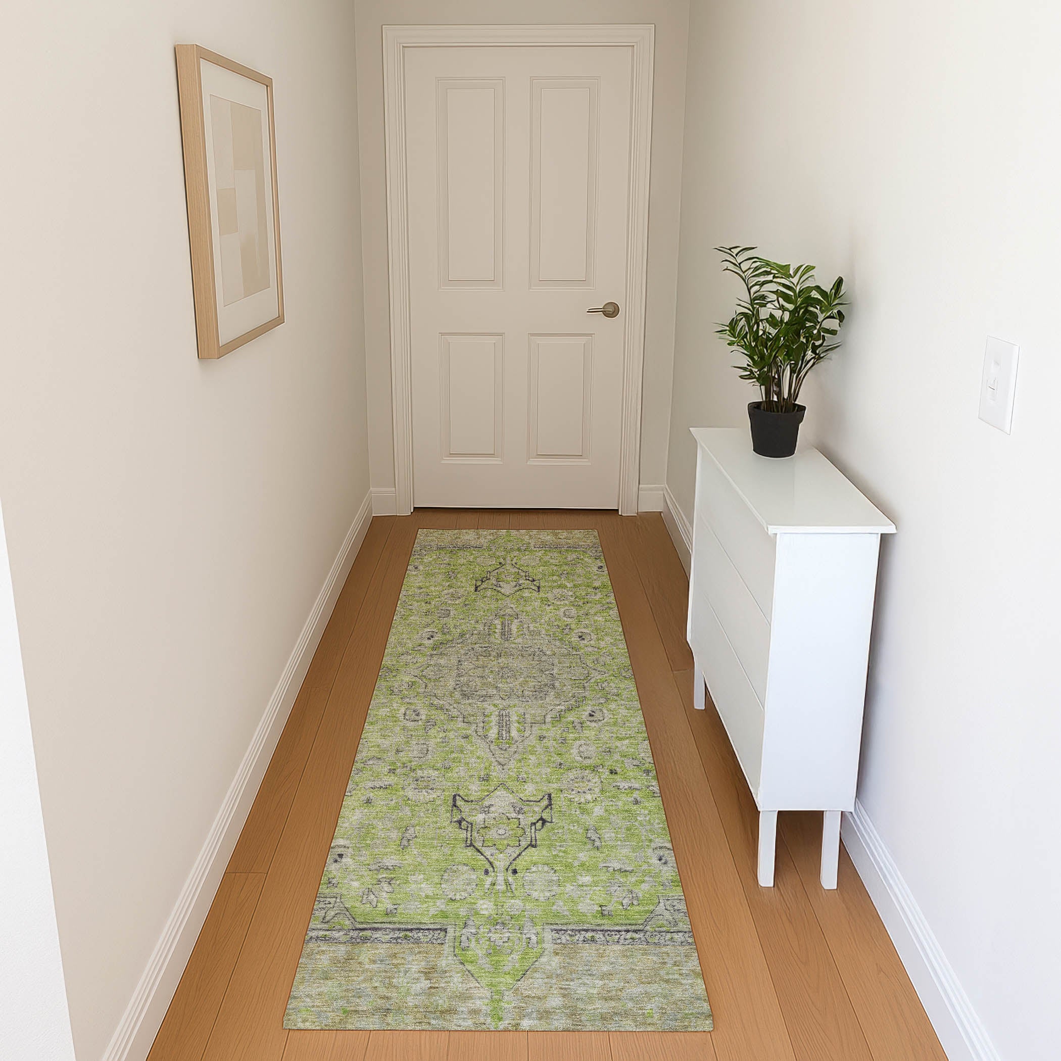 Vienna Machine Washable Traditional Lime Green Rug 2'3" x 7'6" #shape_Runner