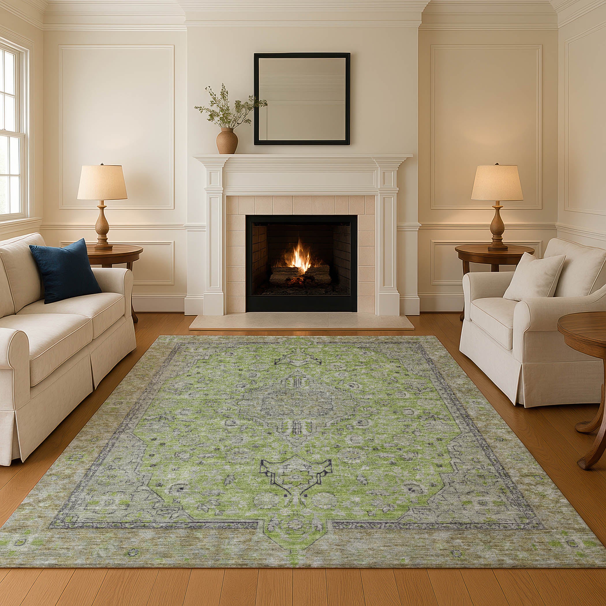 Vienna Machine Washable Traditional Lime Green Rug 2'6" x 3'10" #shape_Rectangle