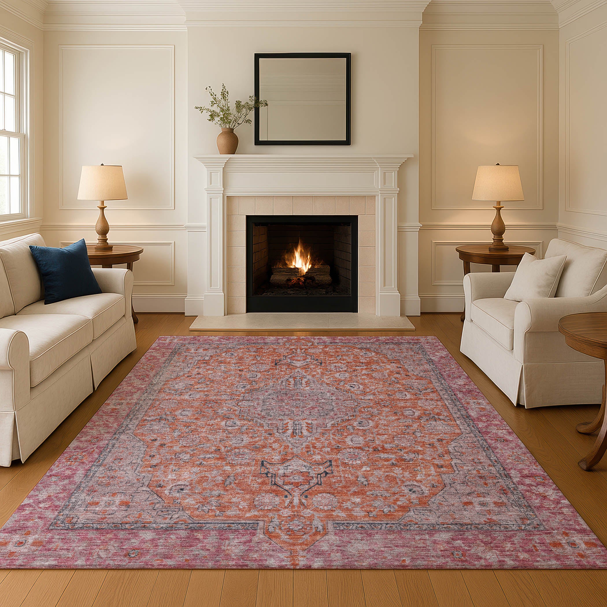 Vienna Machine Washable Traditional Orange Rug 2'6" x 3'10" #shape_Rectangle