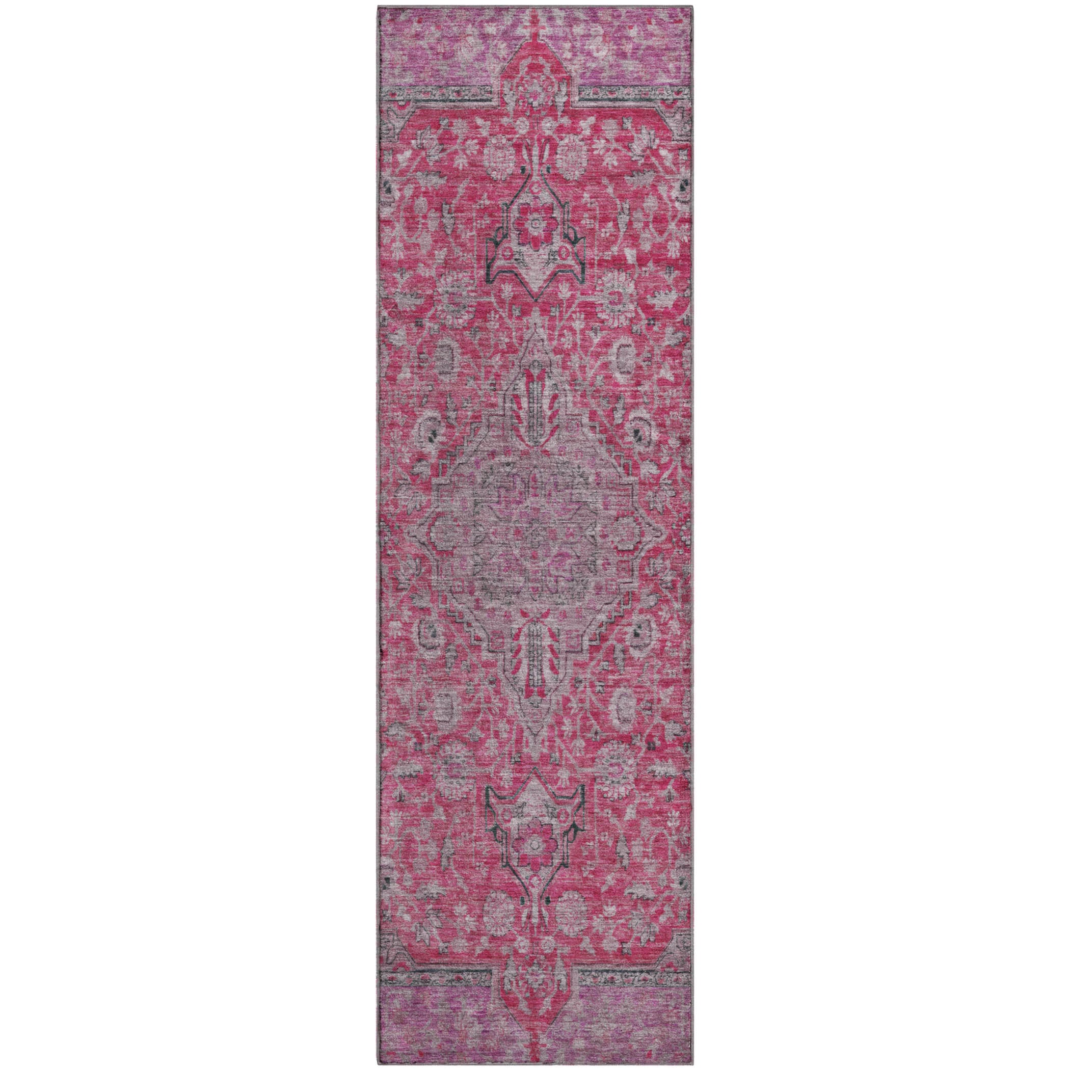 Vienna Machine Washable Traditional Pink Rug 2'3" x 7'6" #shape_Runner