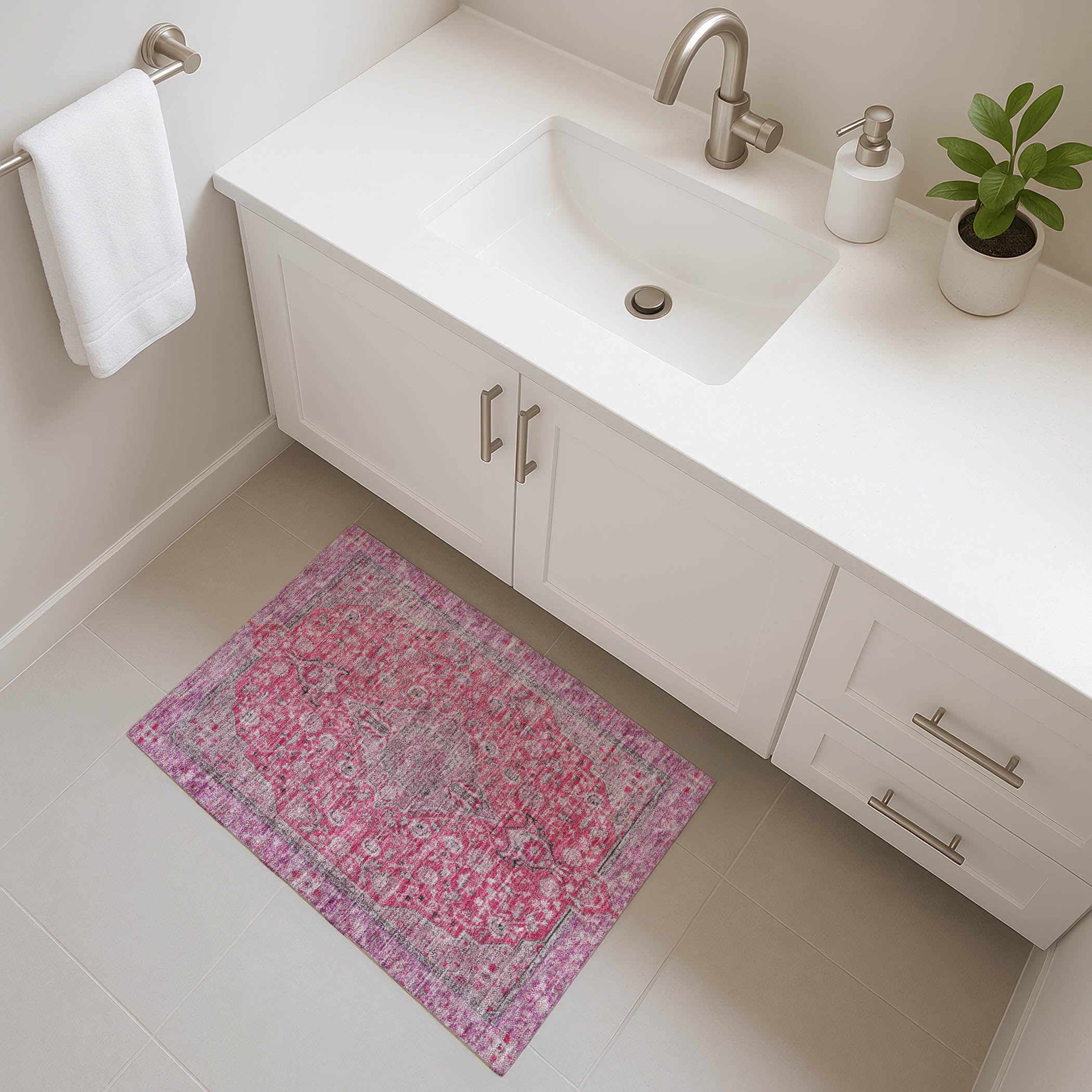 Vienna Machine Washable Traditional Pink Rug 1'8" x 2'6" #shape_Rectangle