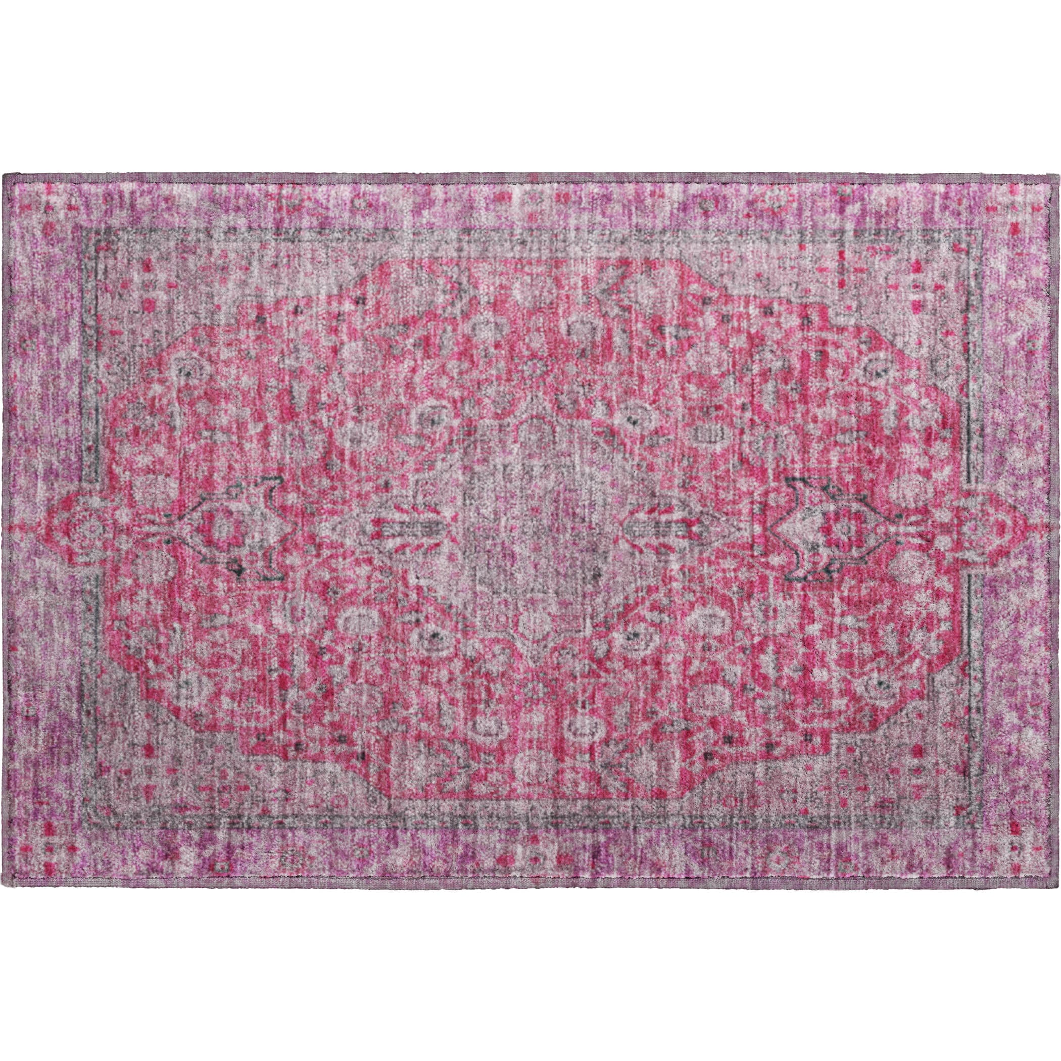 Vienna Machine Washable Traditional Pink Rug 1'8" x 2'6" #shape_Rectangle