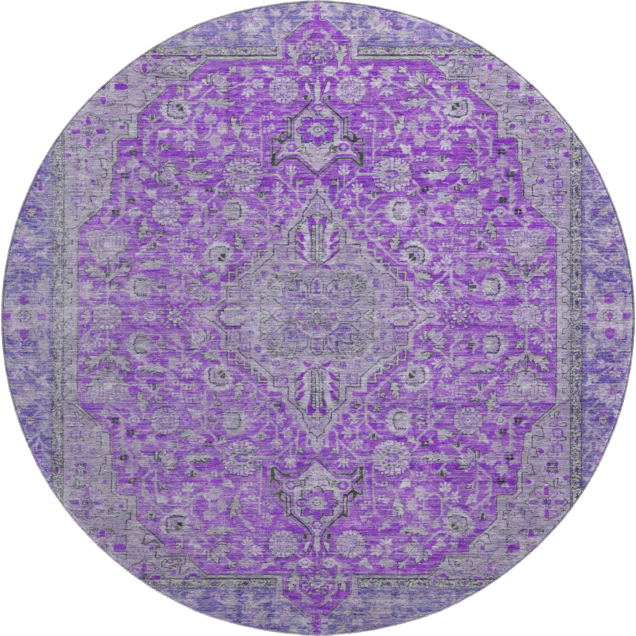 Vienna Machine Washable Traditional Purple Rug 8' x 8' #shape_Round