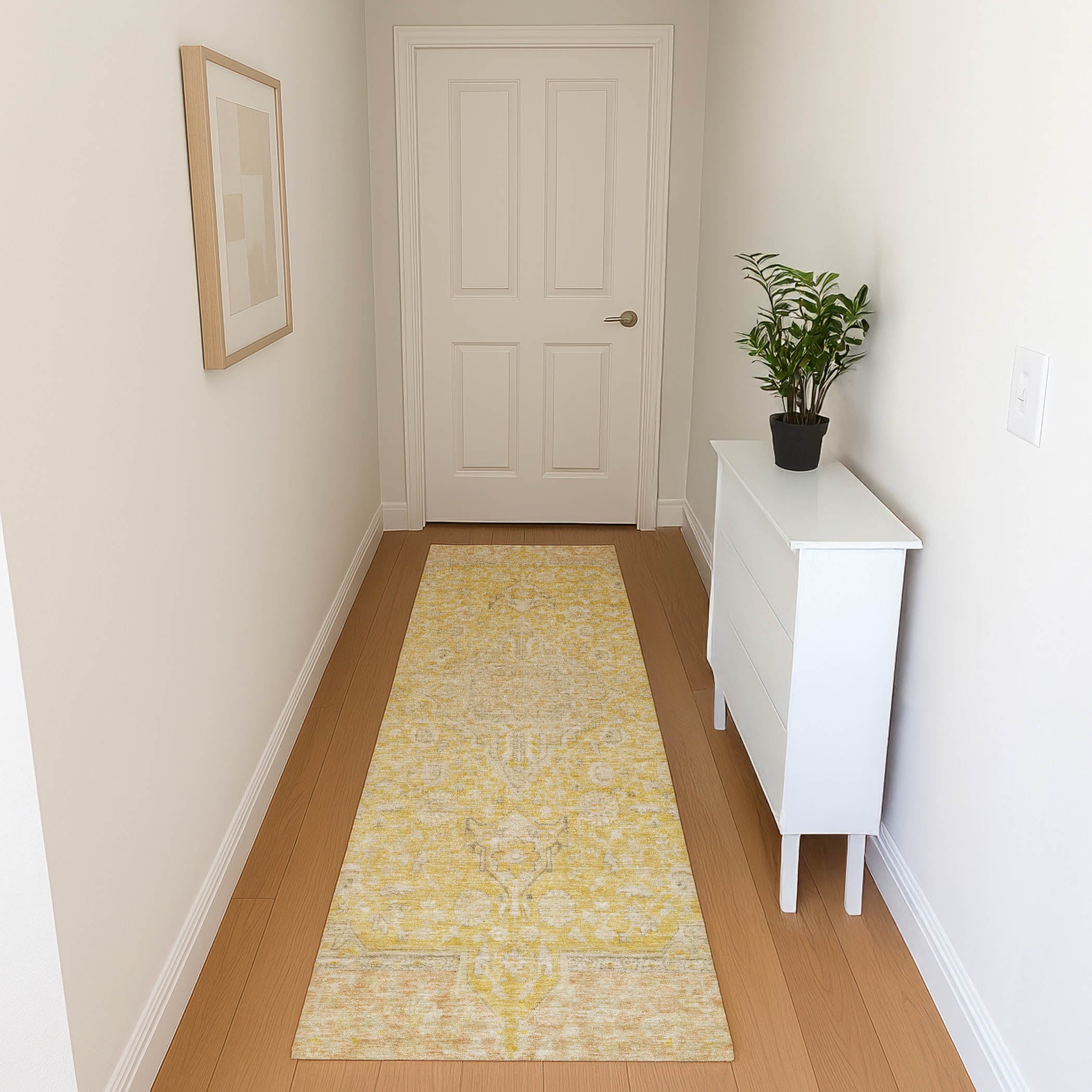 Vienna Machine Washable Traditional Wheat Gold Rug 2'3" x 7'6" #shape_Runner
