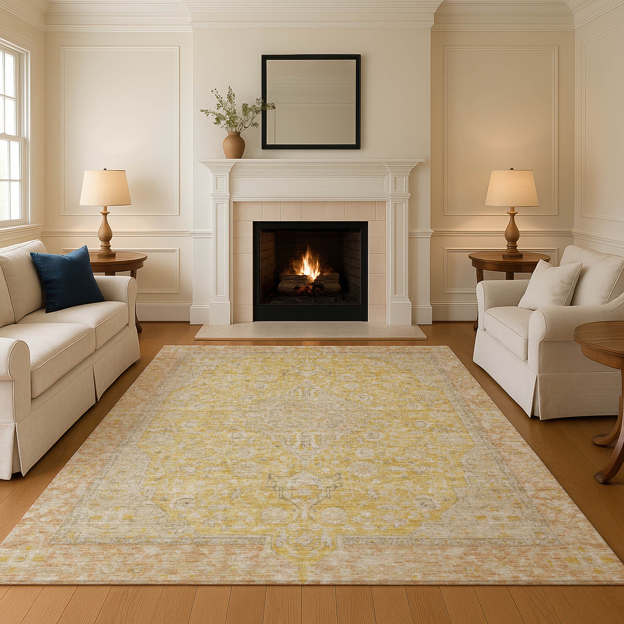 Vienna Machine Washable Traditional Wheat Gold Rug 2'6" x 3'10" #shape_Rectangle