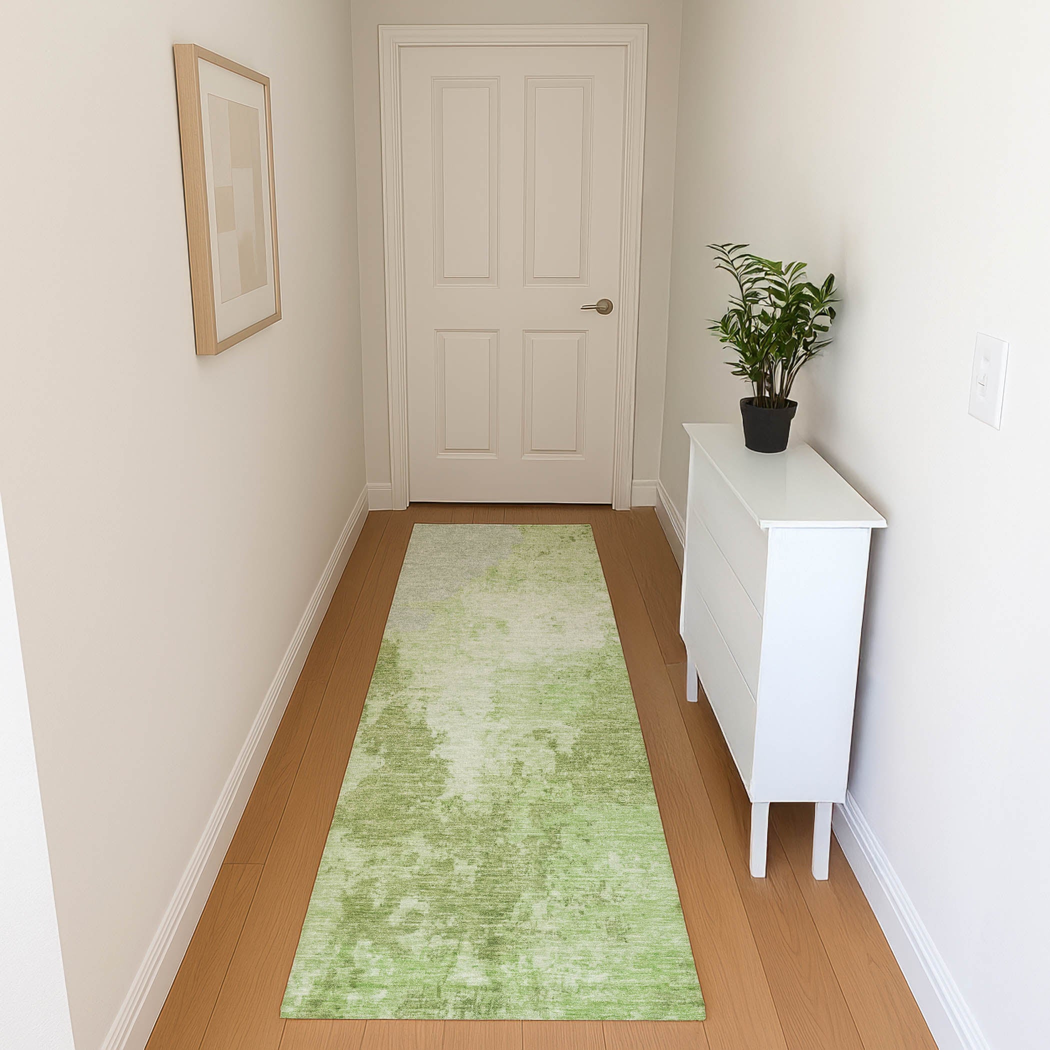 Montevideo Machine Washable Transitional Aloe Green Rug 2'3" x 7'6" #shape_Runner