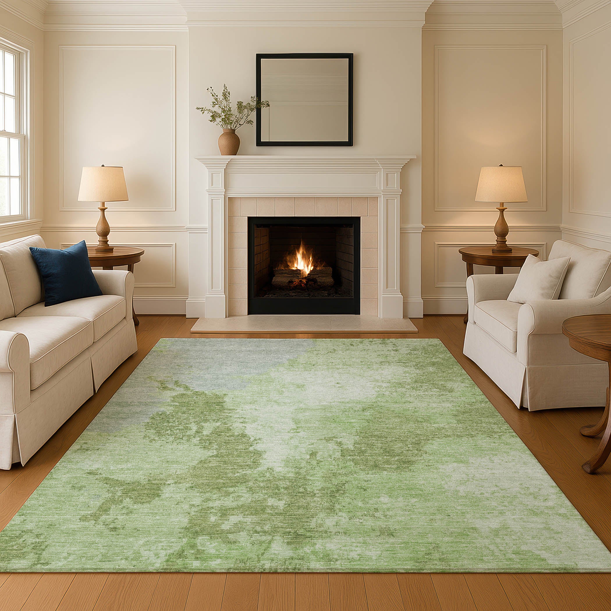Montevideo Machine Washable Transitional Aloe Green Rug 2'6" x 3'10" #shape_Rectangle