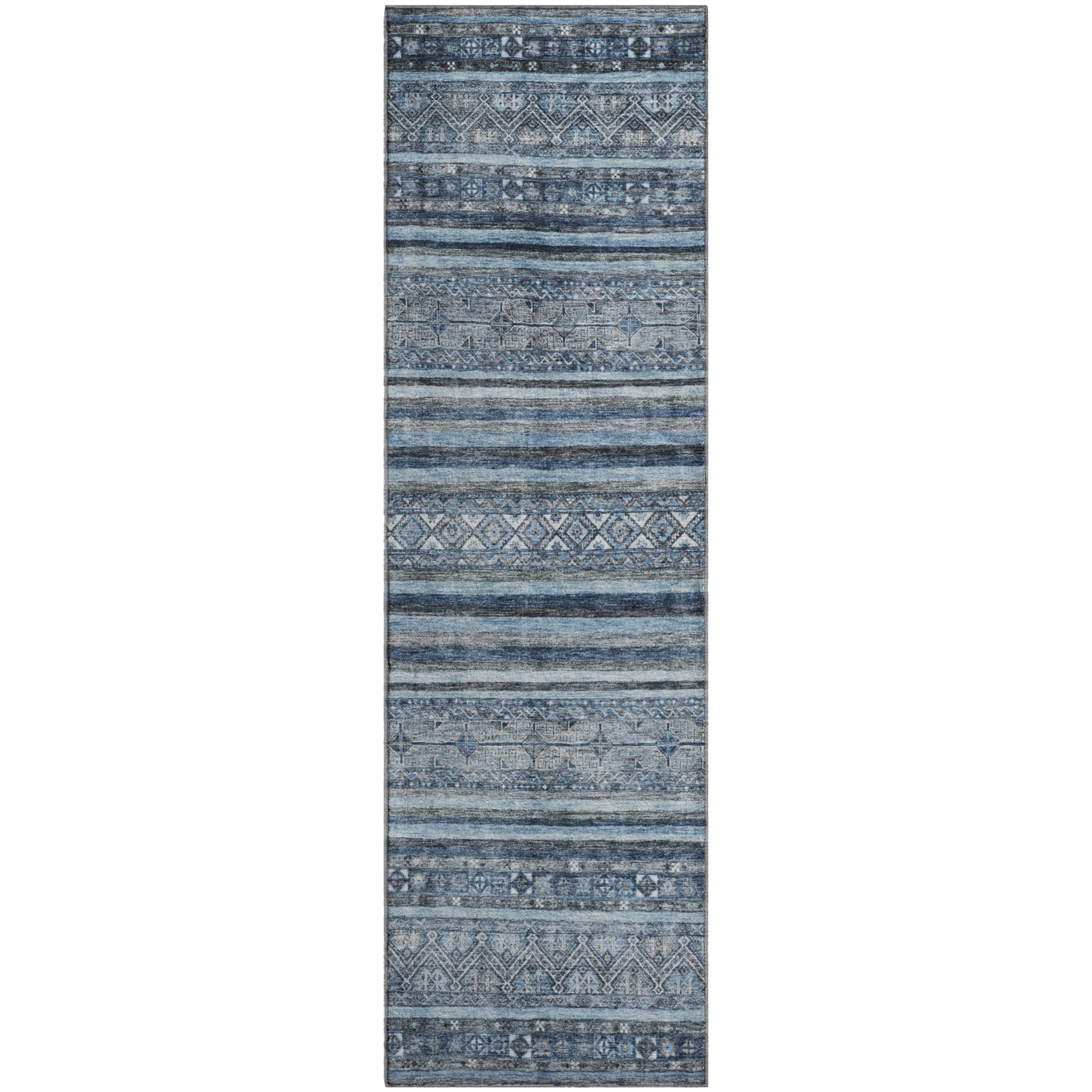 Bergen Machine Washable Transitional Blue Rug 2'3" x 7'6" #shape_Runner