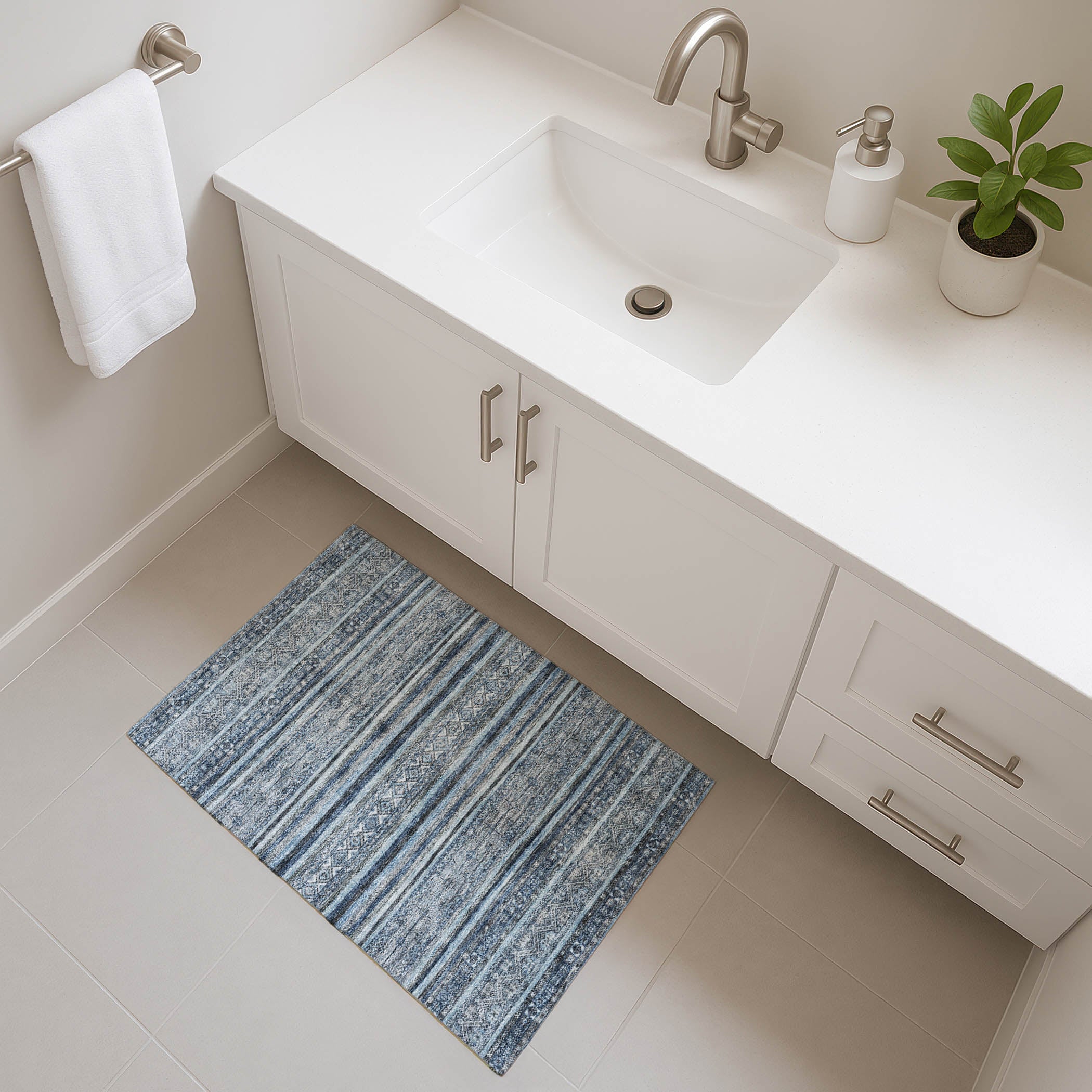 Bergen Machine Washable Transitional Blue Rug 1'8" x 2'6" #shape_Rectangle