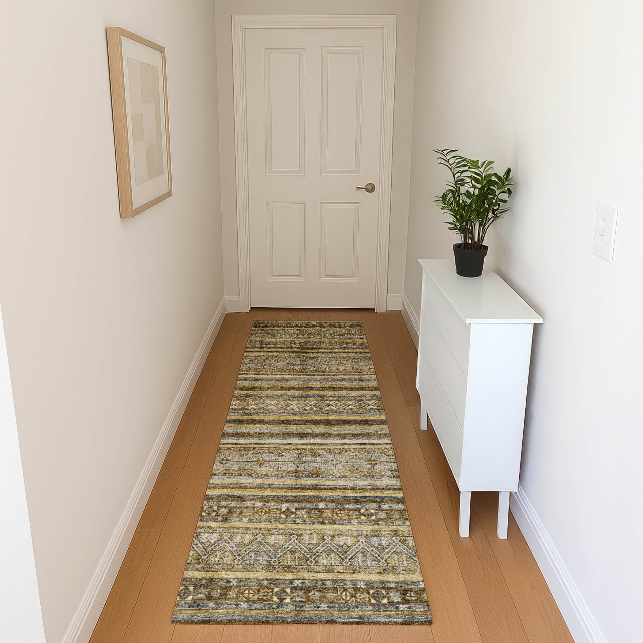 Bergen Machine Washable Transitional Brown Rug 2'3" x 7'6" #shape_Runner