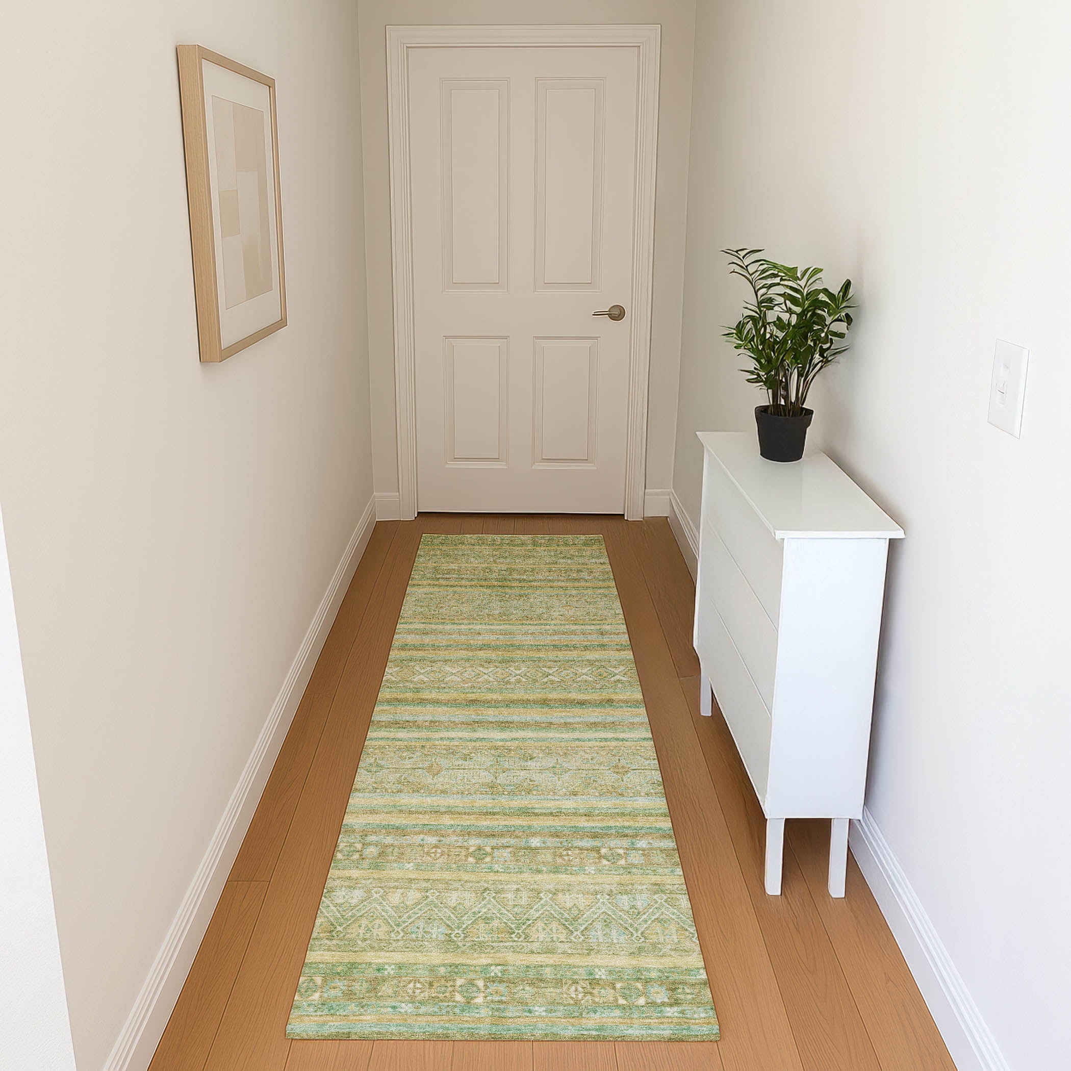 Bergen Machine Washable Transitional Green Rug 2'3" x 7'6" #shape_Runner