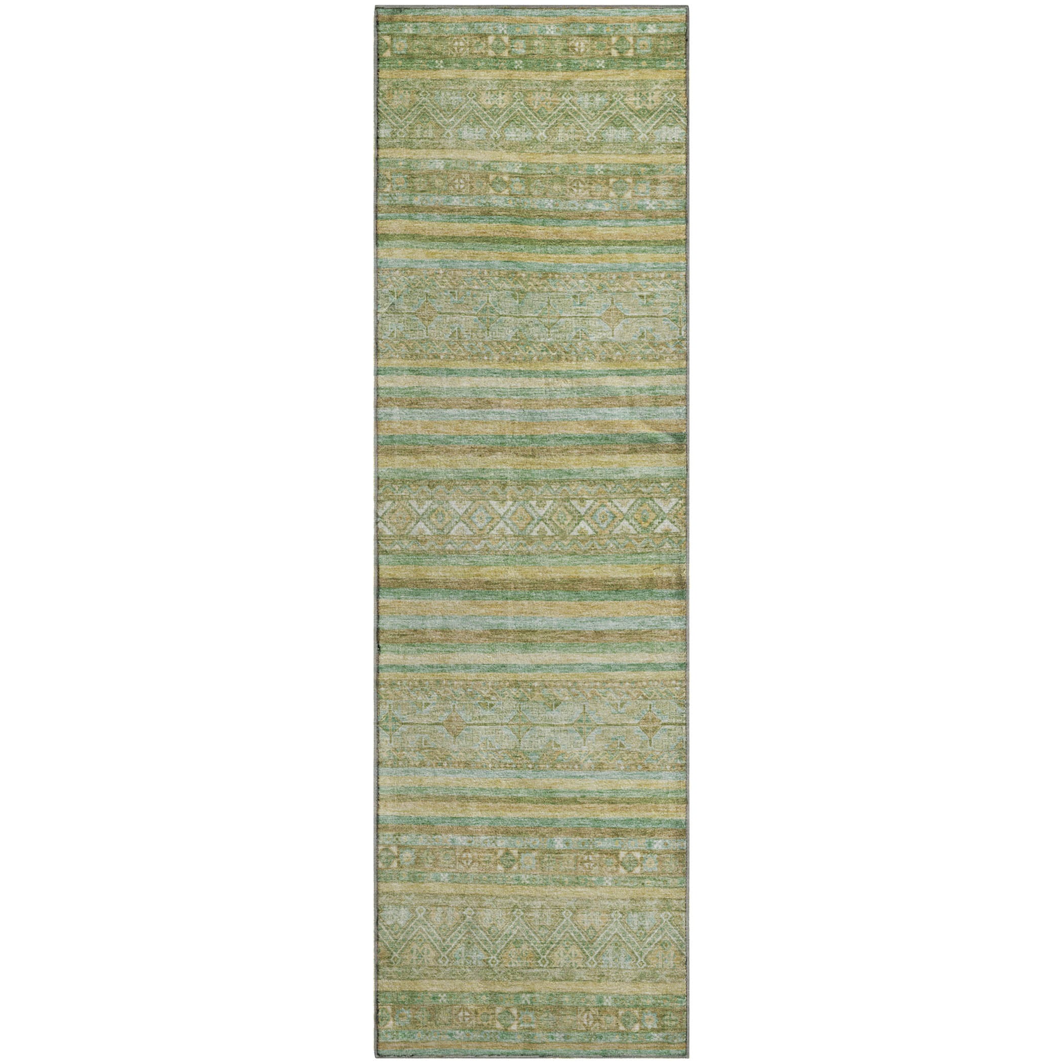 Bergen Machine Washable Transitional Green Rug 2'3" x 7'6" #shape_Runner