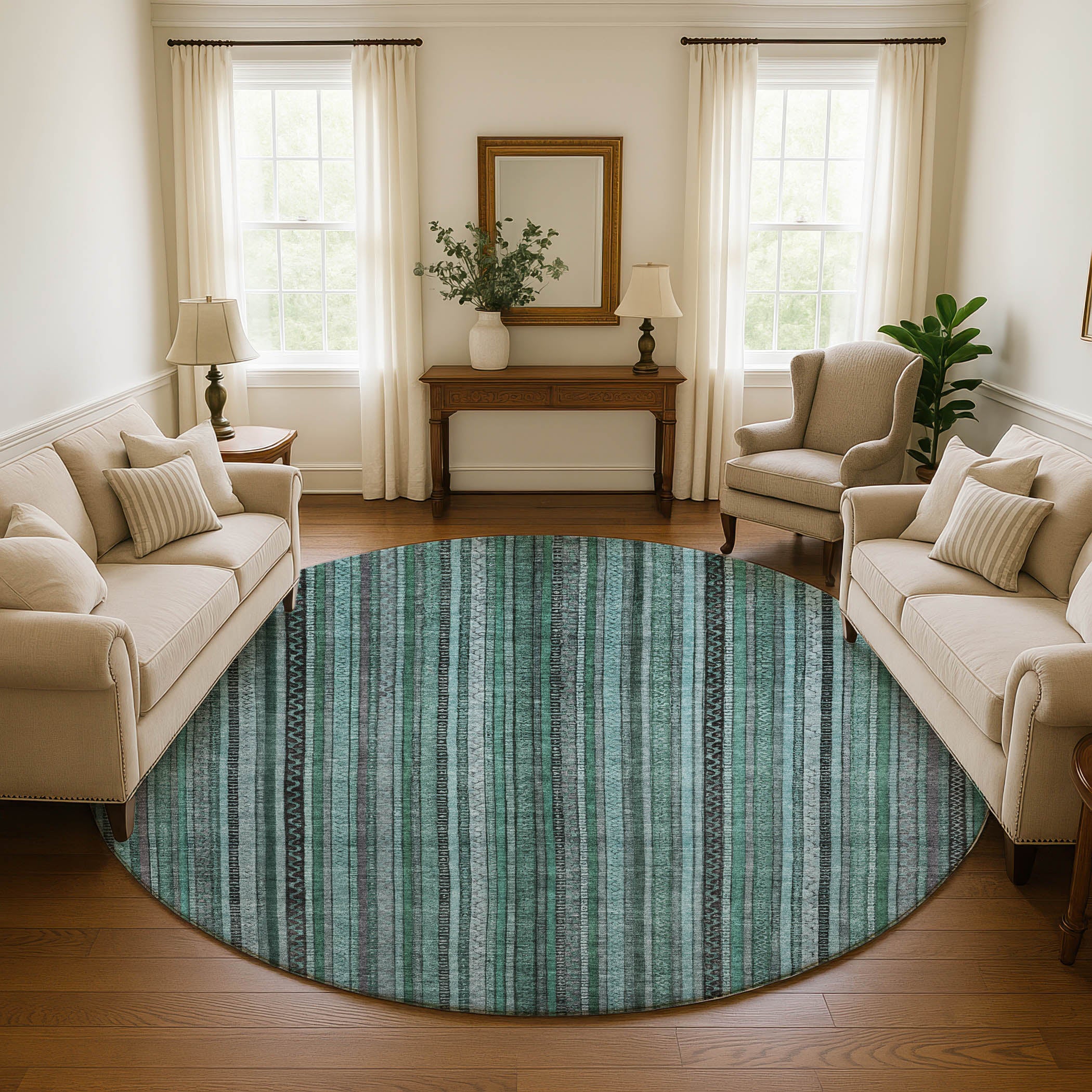 Jaipur Machine Washable Transitional Teal Rug 8' x 8' #shape_Round