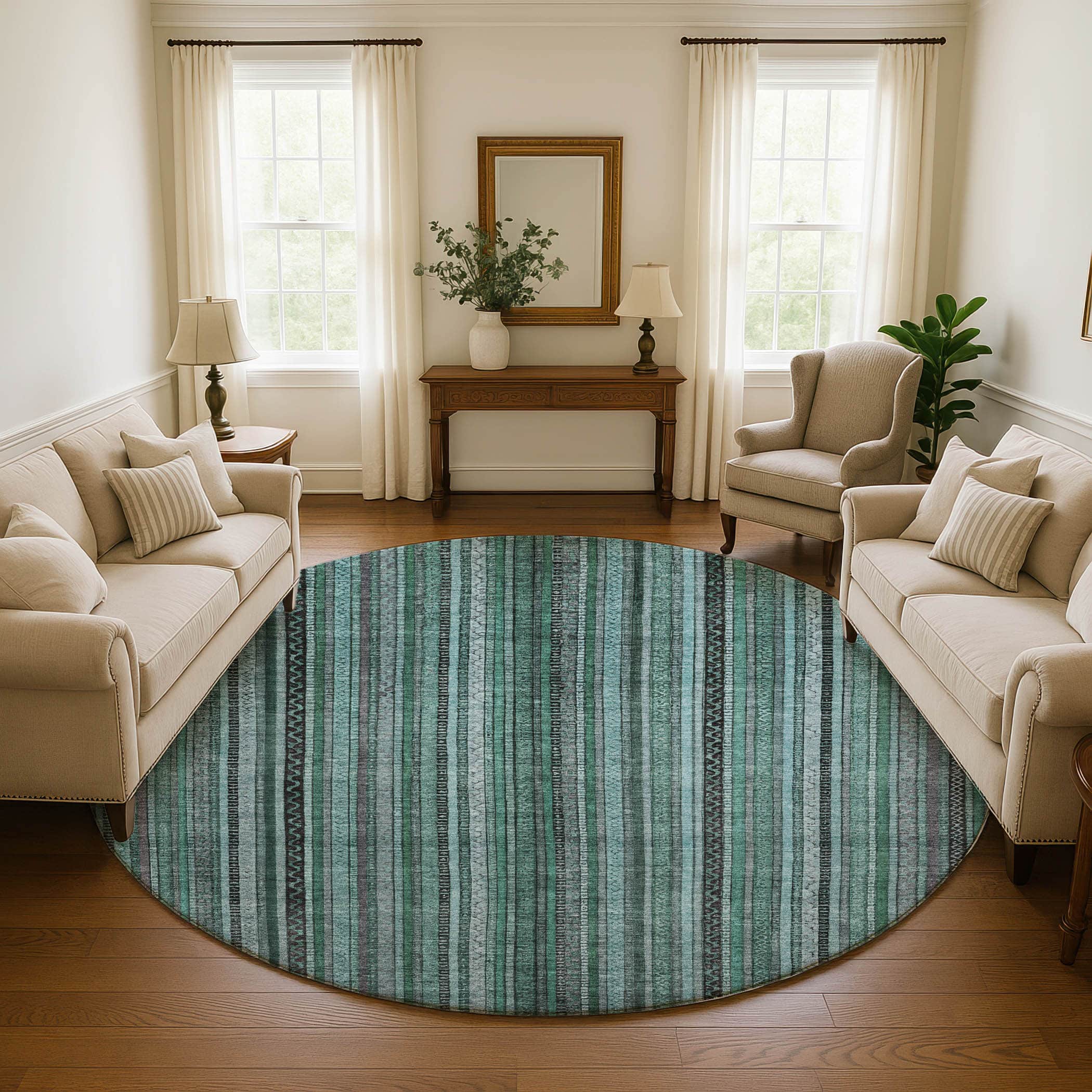 Jaipur Machine Washable Transitional Teal Rug 8' x 8' #shape_Round