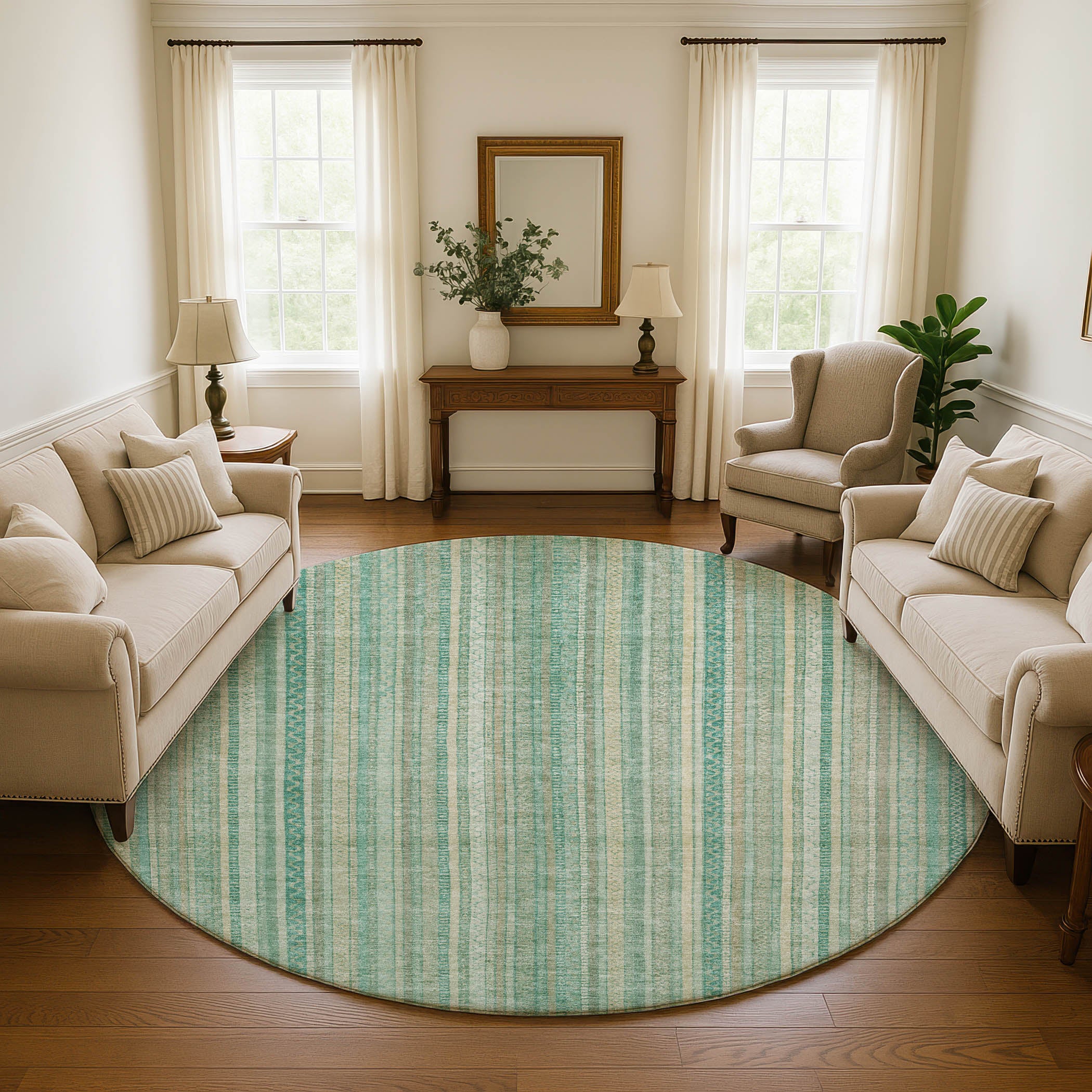 Marrakech Machine Washable Transitional Aqua Teal Rug 8' x 8' #shape_Round
