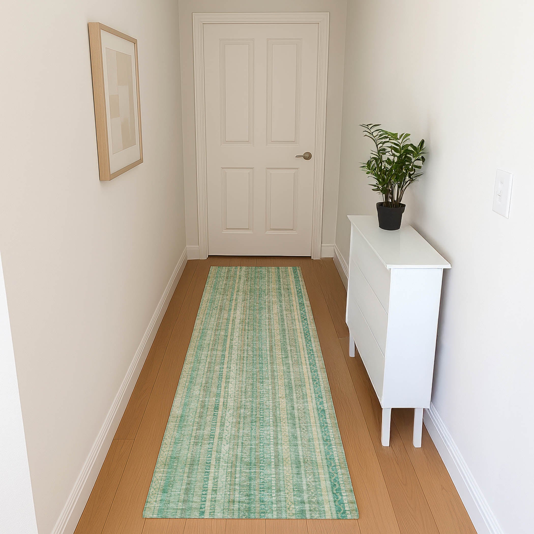 Marrakech Machine Washable Transitional Aqua Teal Rug 2'3" x 7'6" #shape_Runner