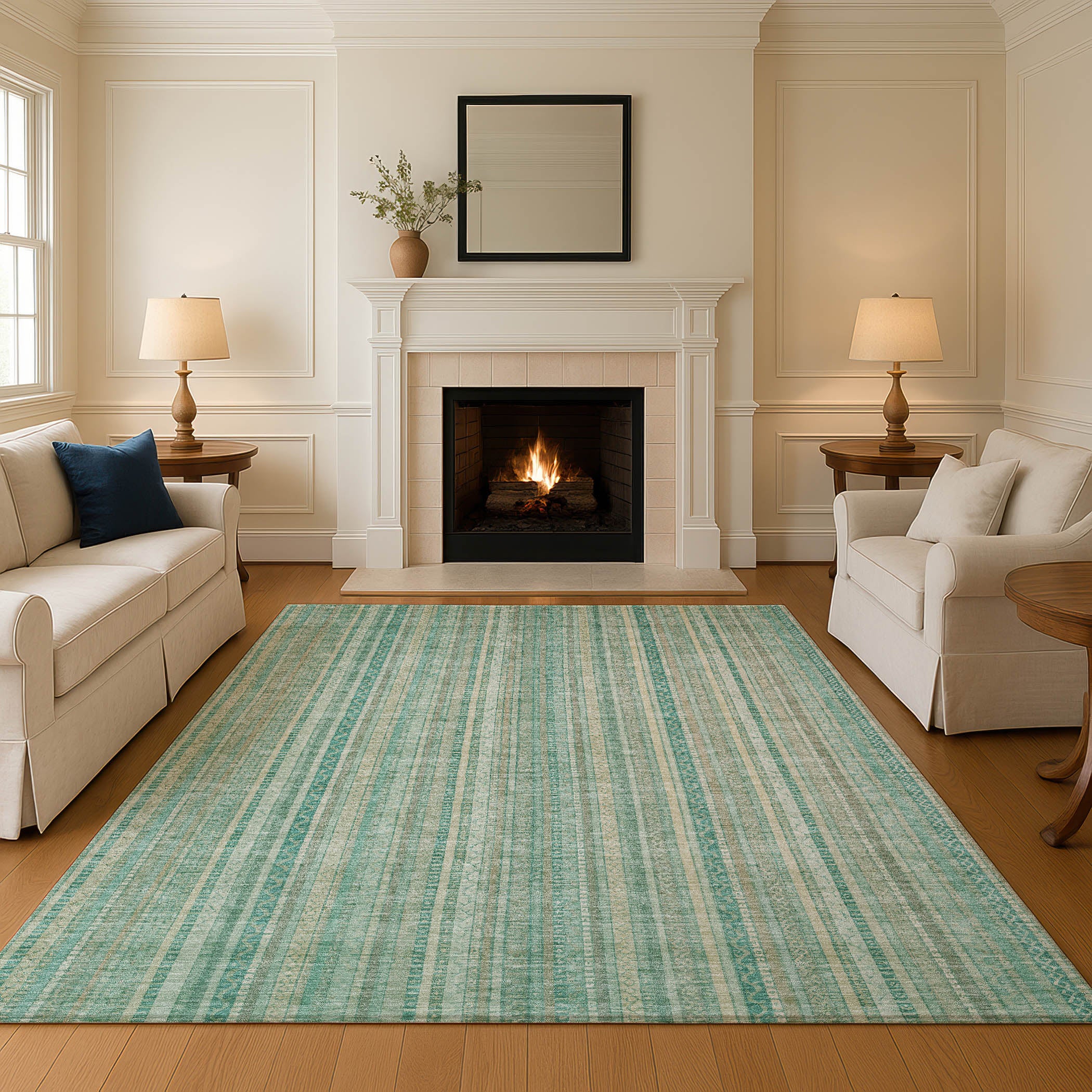 Marrakech Machine Washable Transitional Aqua Teal Rug 2'6" x 3'10" #shape_Rectangle