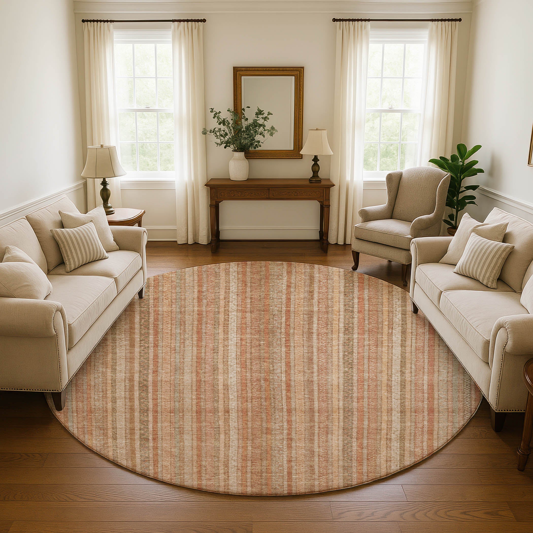 Marrakech Machine Washable Transitional Paprika Orange Rug 8' x 8' #shape_Round