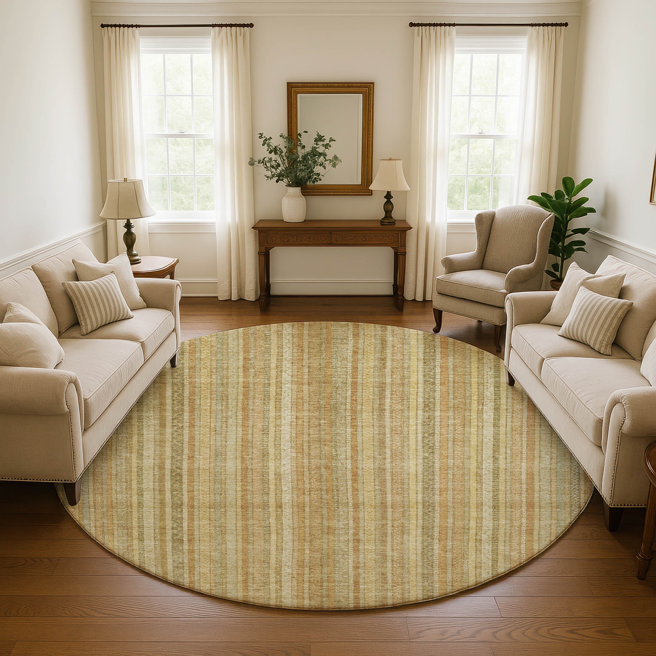 Marrakech Machine Washable Transitional Wheat Gold Rug 8' x 8' #shape_Round