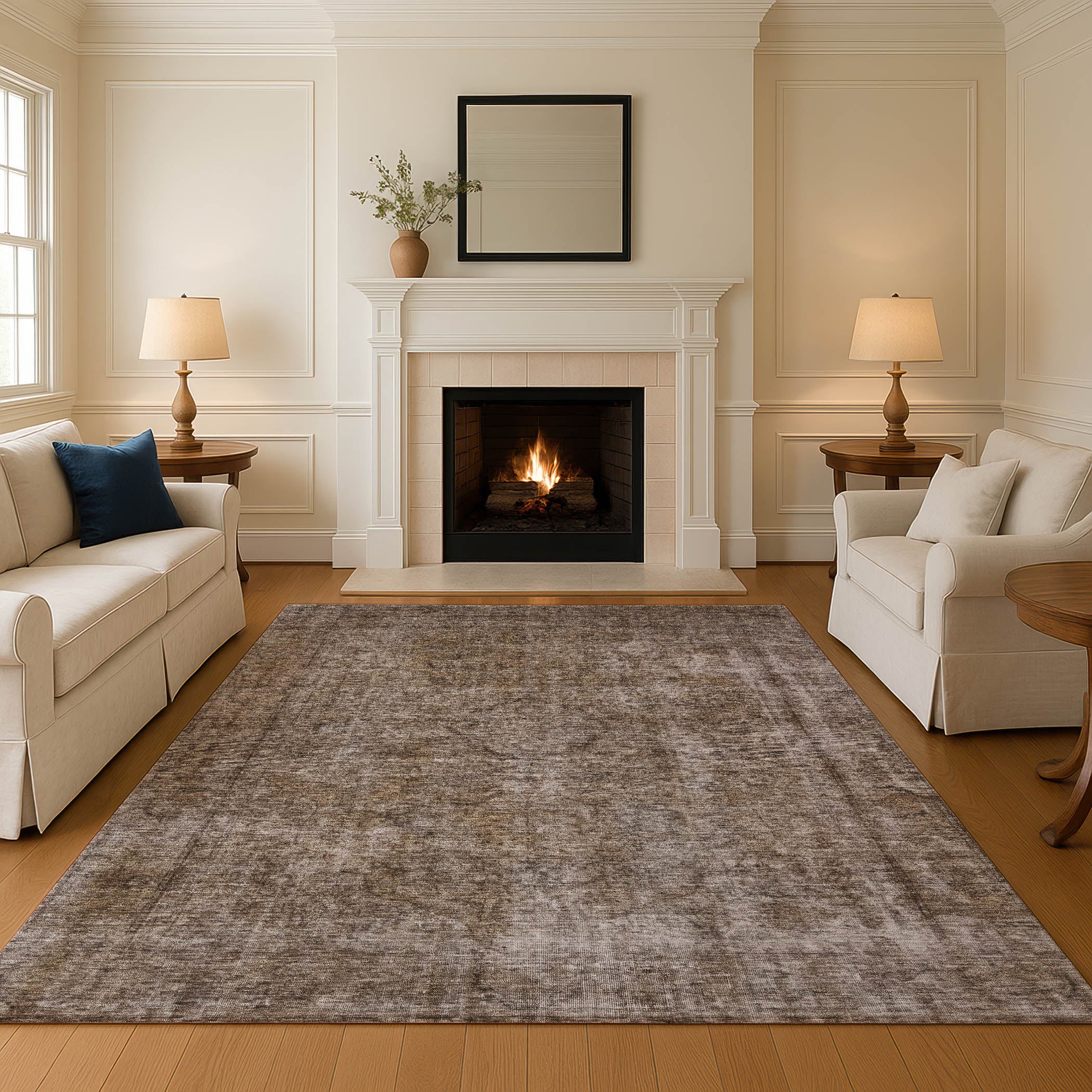 Queenstown Machine Washable Traditional Brown Rug 2'6" x 3'10" #shape_Rectangle