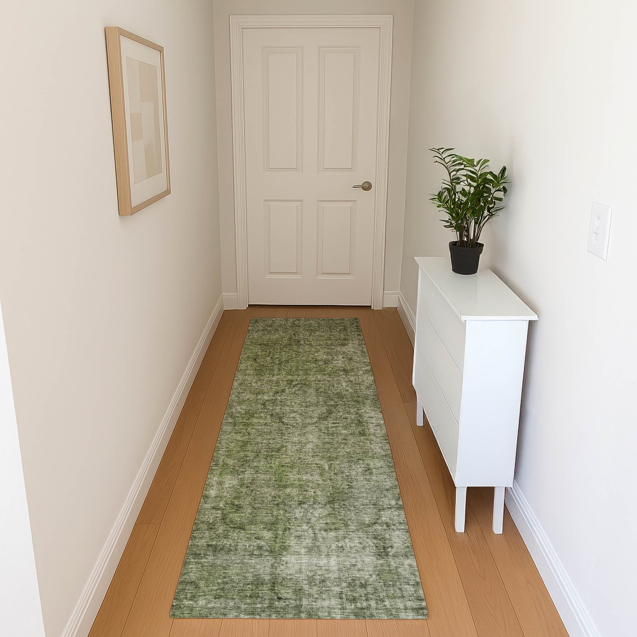 Queenstown Machine Washable Traditional Green Rug 2'3" x 7'6" #shape_Runner